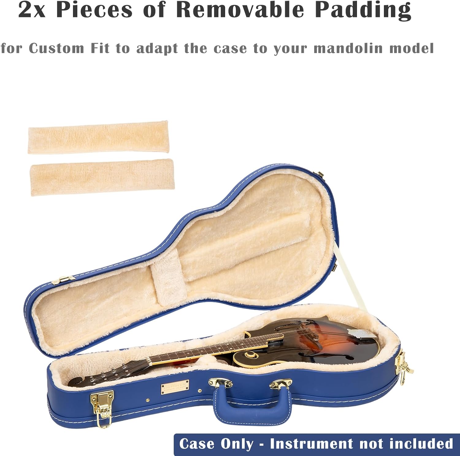 Crossrock Wooden F-Style Mandolin Case | Vibrant Blue Faux Leather, Stainless Steel, Latches, Storage Compartment – Designer Series (CRW520MFVB)