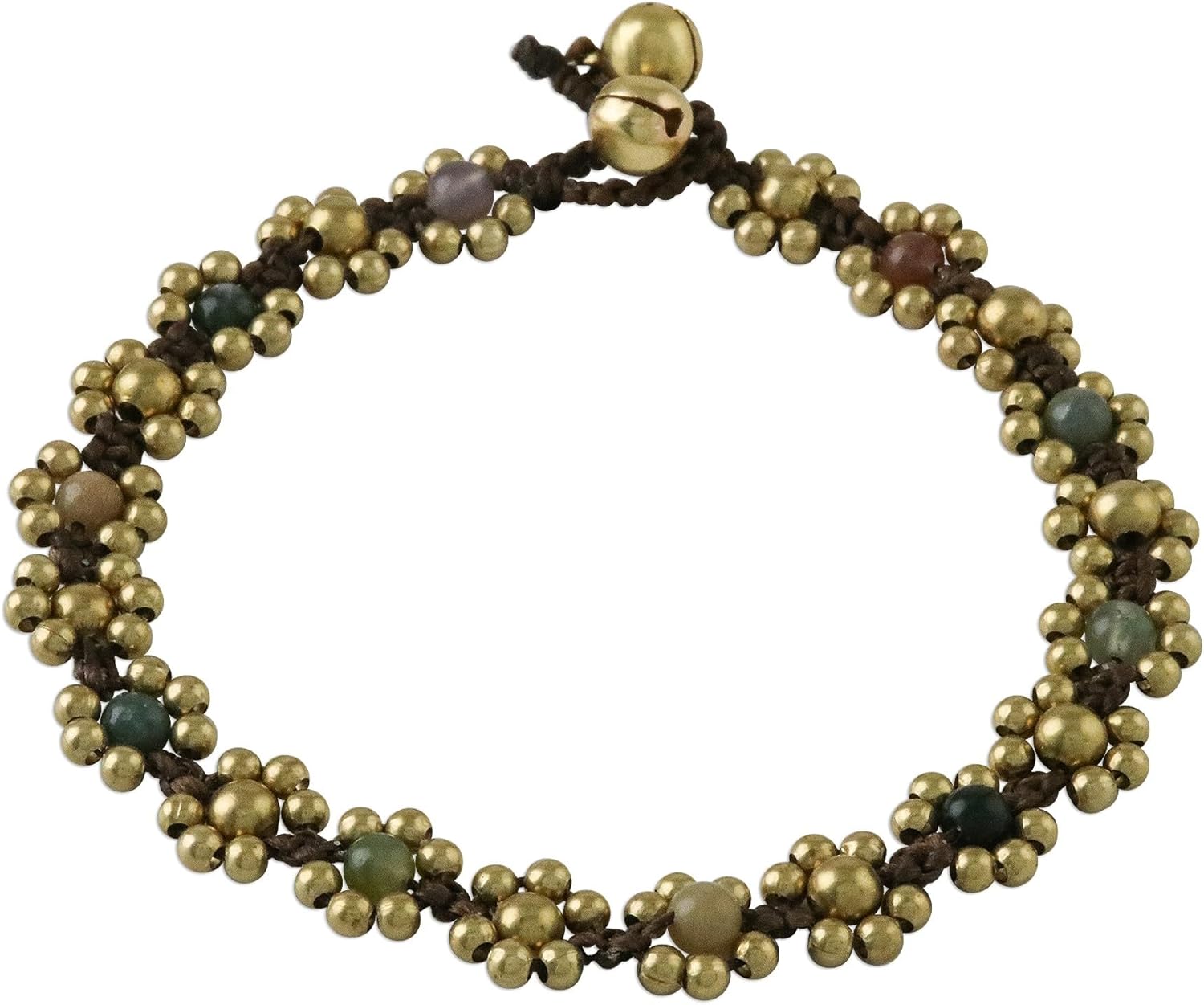 NOVICA Artisan Handmade Agate Beaded Anklet Adjustable from Thailand Brass Birthstone Bohemian [9 in min L x 9.75 in max L 11 mm W] ' Musical Dream'