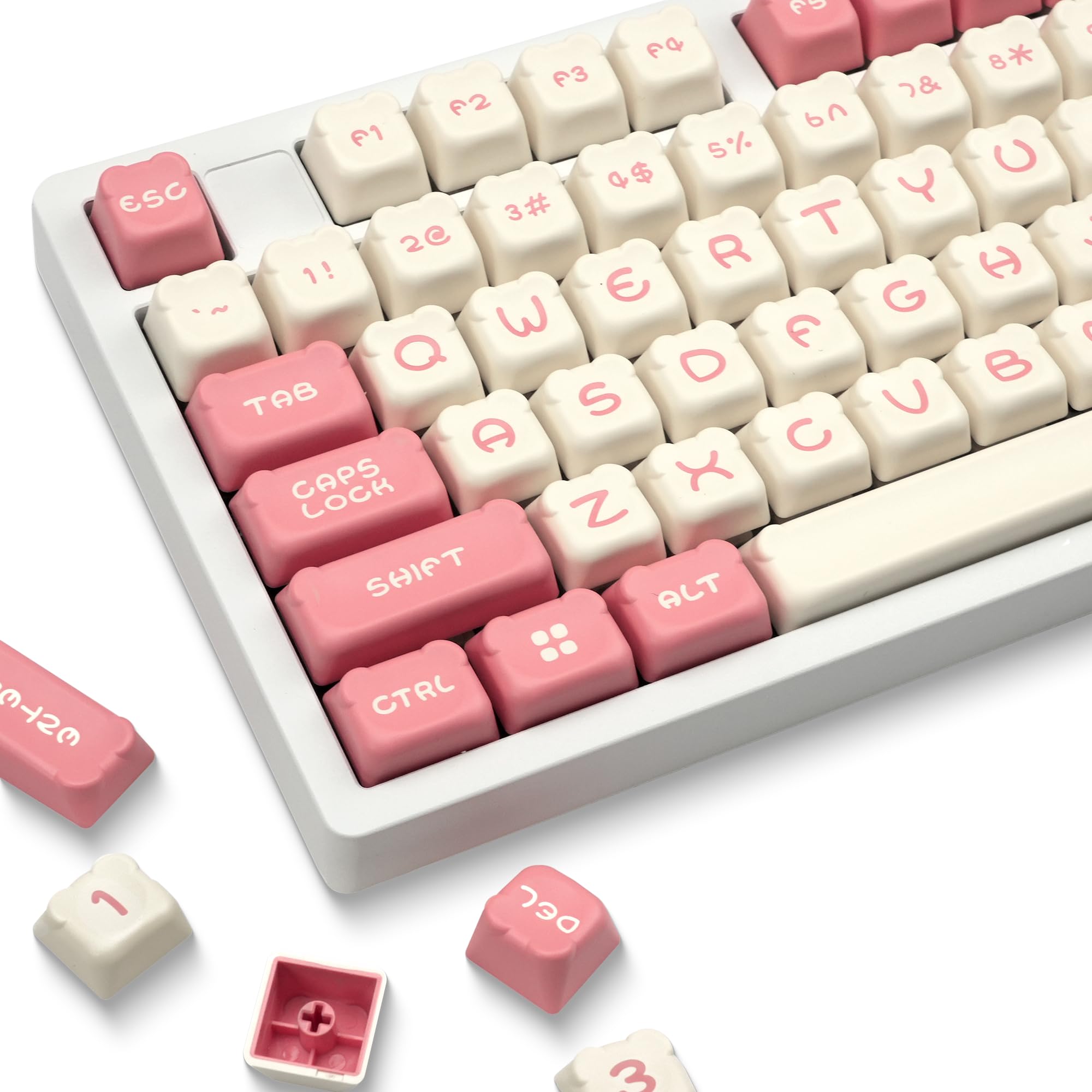 XVX Double Shot PBT Keycaps, Cute Bear Keycap Set with MDA Profile, Pink and Creamy Keycaps Suitable for Cherry Gateron MX Switches Mechanical Keyboard