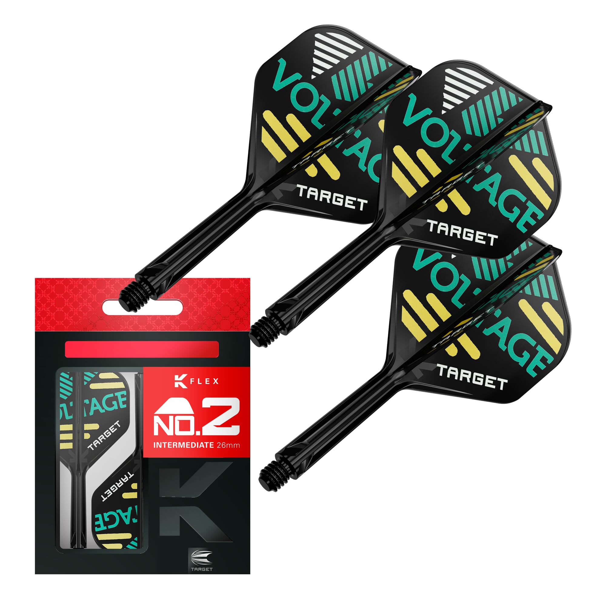 Target Darts Rob Cross K Flex Flights and Shaft System, No.2 (Intermediate, 26mm) | Pack of 3 Kflex All In One Flights, Player Edition Darts Accessories | K-Flex Dart Stem