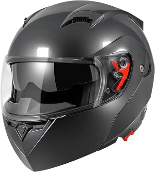 DOT Approved Modular Flip-Up Dual Visor Motorcycle Full Face Helmet for Adults Men & Women with 2 Removable Visors (1 Clear + 1 Tinted),Suitable for Powersports