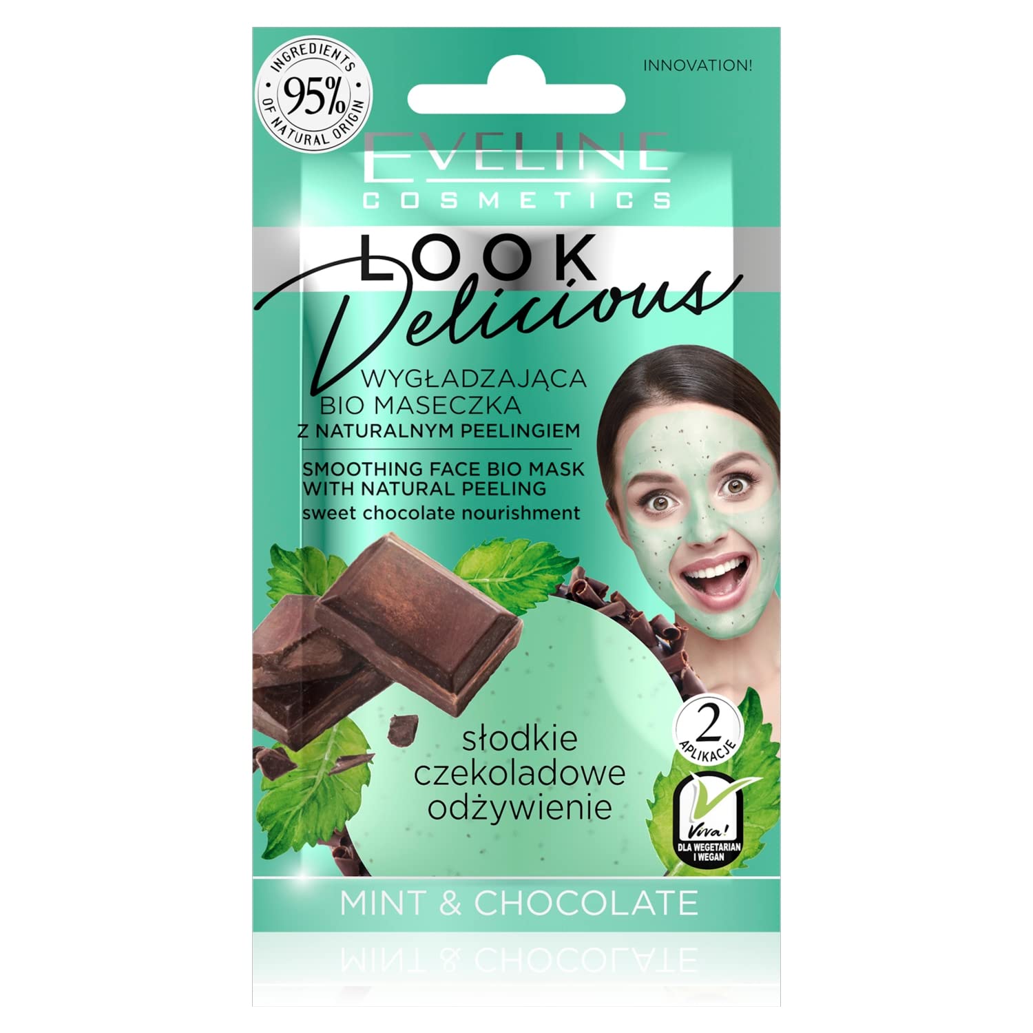 Eveline Cosmetics Look Delicious Smoothing Bio Mask with Natural Exfoliant - Chocolate & Mint Infusion for Nourished, Refreshed Skin - Vegan, 10 ml