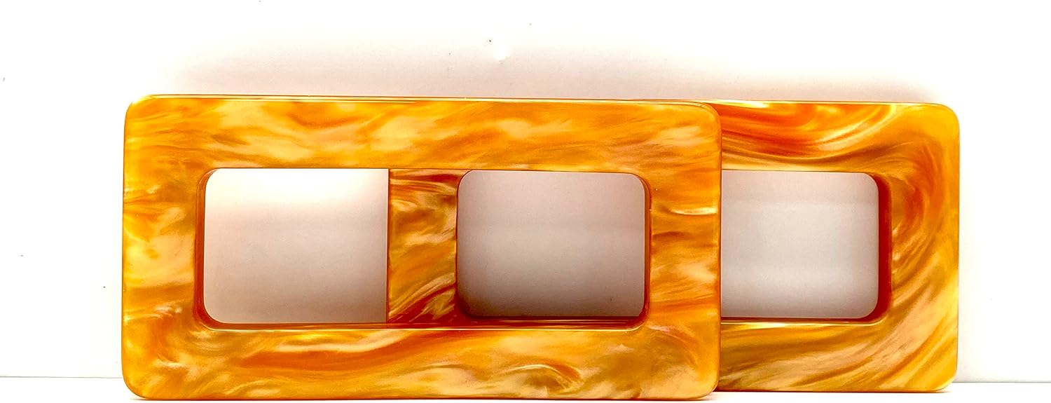 3dancraftit A Pair of Resin Rectangle Oblong Cut Out Grommet Bag Purse Clutch Handles for Bag Purse Making Replacement 5 5/16" x 2 3/4" / 13.5cm x 7cm Orange M97