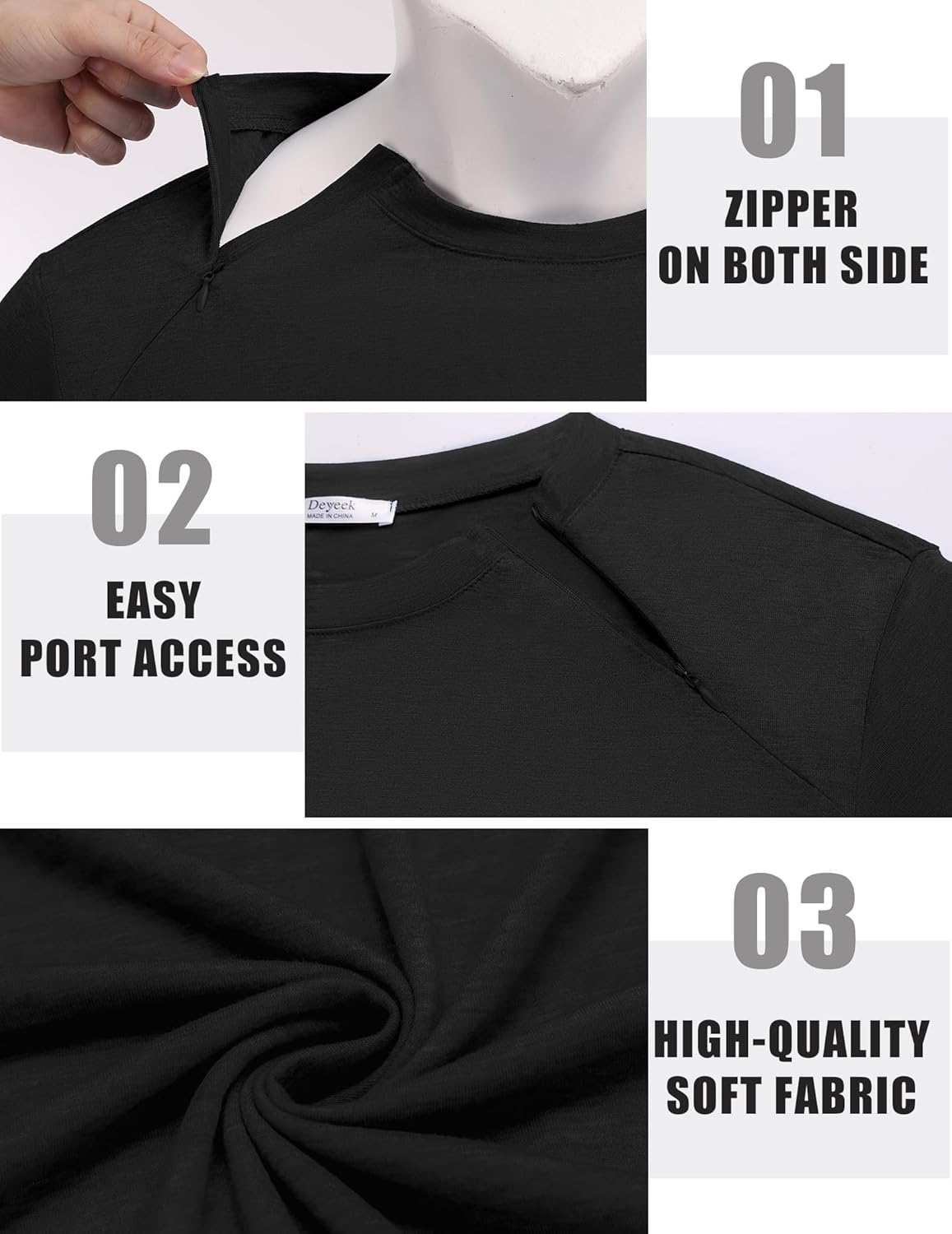 Deyeek Unisex Chemo Shirts for Port Access Chemotherapy Must Haves Long Sleeve Cancer Care Package for Men - Image 3