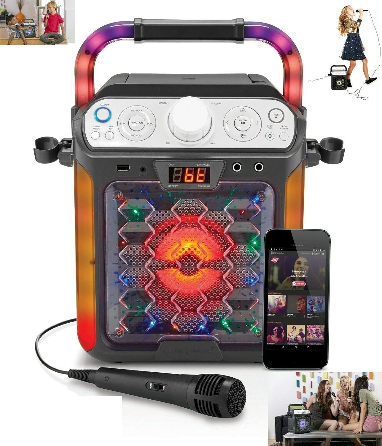 Singing Machine SML2088C Bluetooth Karaoke System with LED