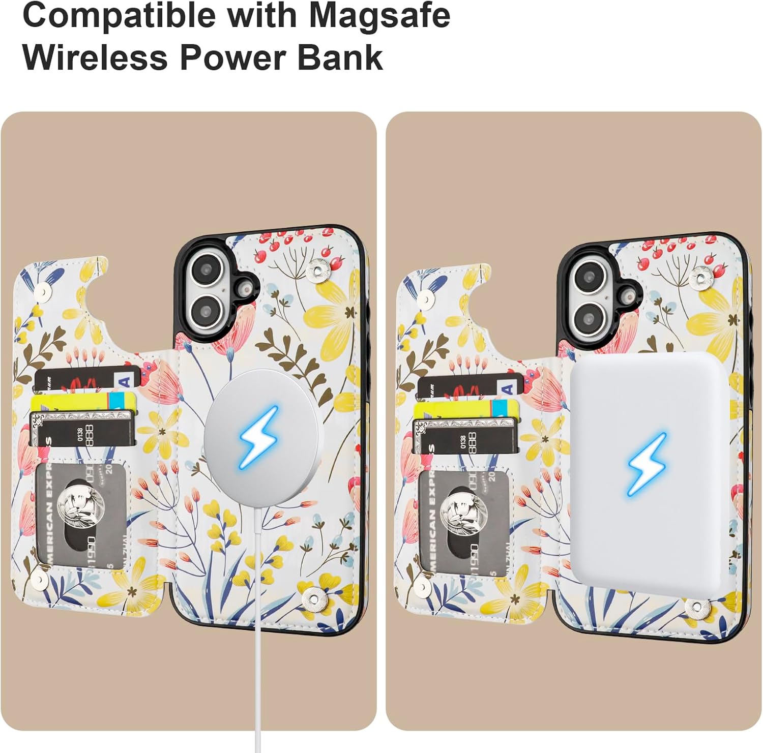 HAOPINSH for iPhone 16 Plus Case Wallet Compatible with MagSafe Wireless Charging, Floral Flower Pattern Back Flip Folio RFID Blocking Leather Kickstand Card Slots Case Double Magnetic Clasp 6.7"