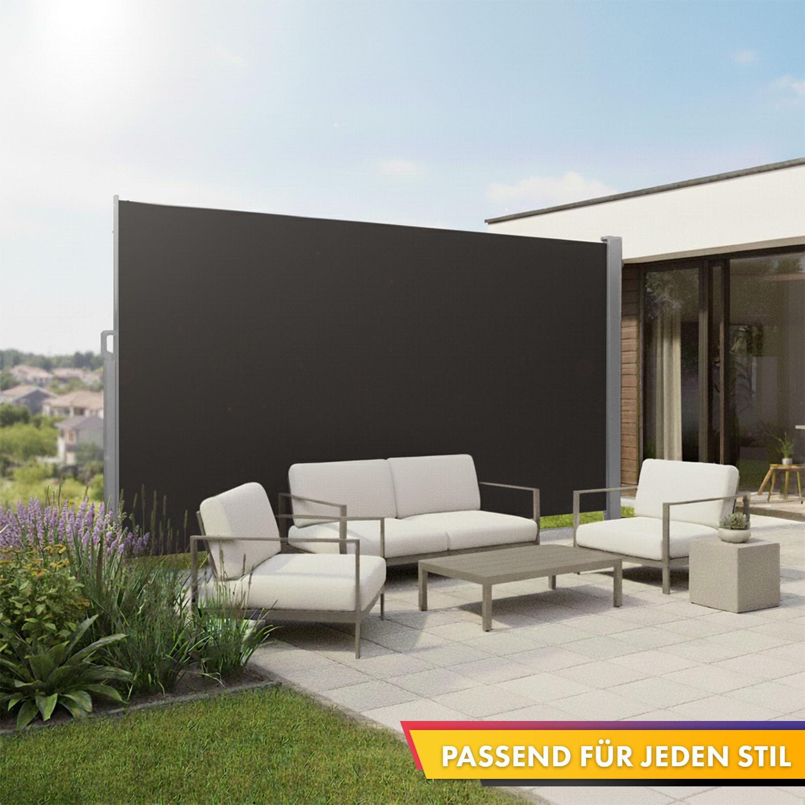 Floordirekt Seitenmarkise aus Aluminium 200x400cm Anthrazit ausziehbarer Sicht- & Sonnenschutz UV-Schutz UPF50+ Polyester 280 g/m²
