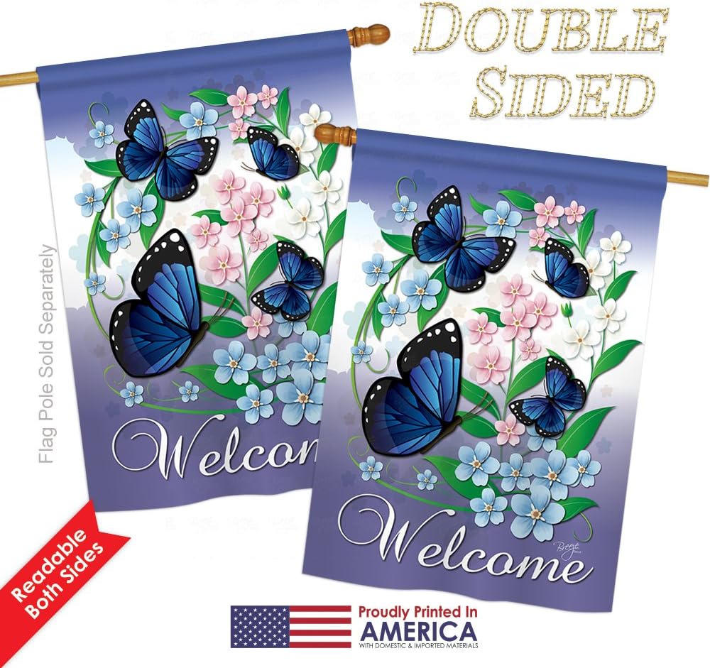 Breeze Decor BG-H-104069-IP Blue Butterflies Decorative Vertical House Flag, 28" x 40", Multicolor