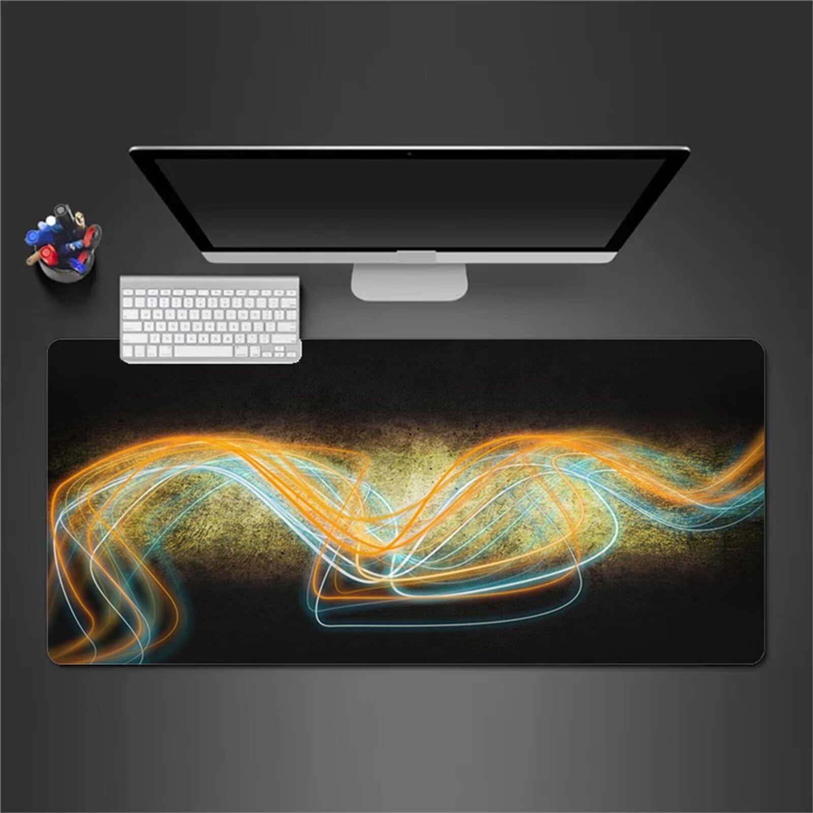 Gaming Mauspad XXL Gelbe Kurve Großes Mauspad Schreibtischauflage mit Vernähte Kanten Einer speziellen Oberfläche verbessert Geschwindigkeit und Präzision 1200x600x3mm