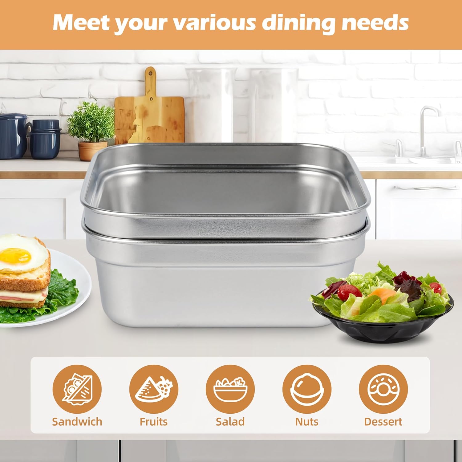 8 Pack Sandwich Containers with Lids, 20oz Stainless Steel Reusable Leak-Proof Snack & Lunch Boxes, BPA-Free Metal Food Storage for Meal Prep, Freezer & Dishwasher Safe