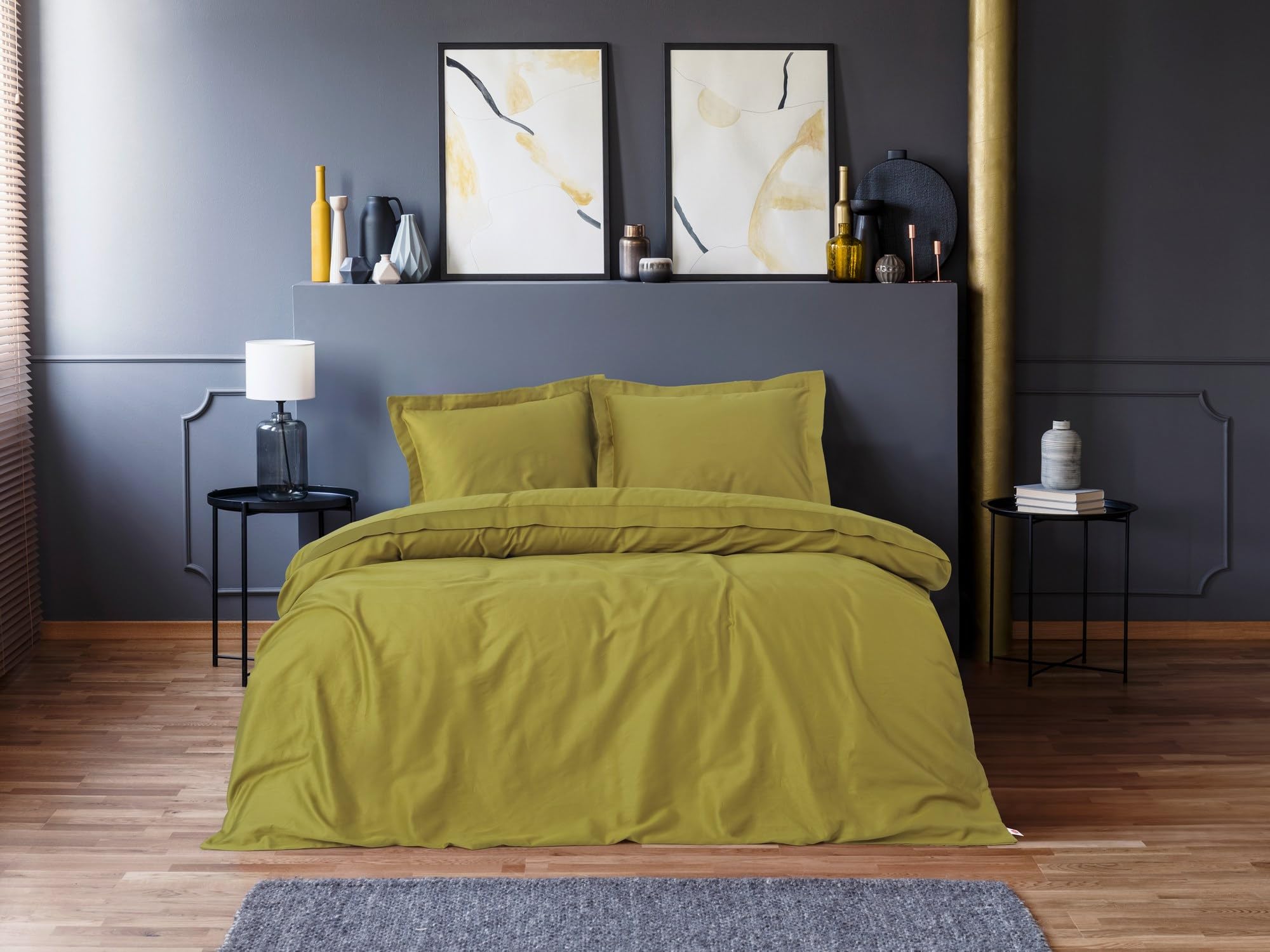 Nuit Des Rêves Luxurious Satin Single XXL Quilt Cover Set (155 x 220 cm), Green, 100% Cotton Satin, Reactive Print, Machine Washable, Button Closure, Elegant & Cosy Bedding, Twin