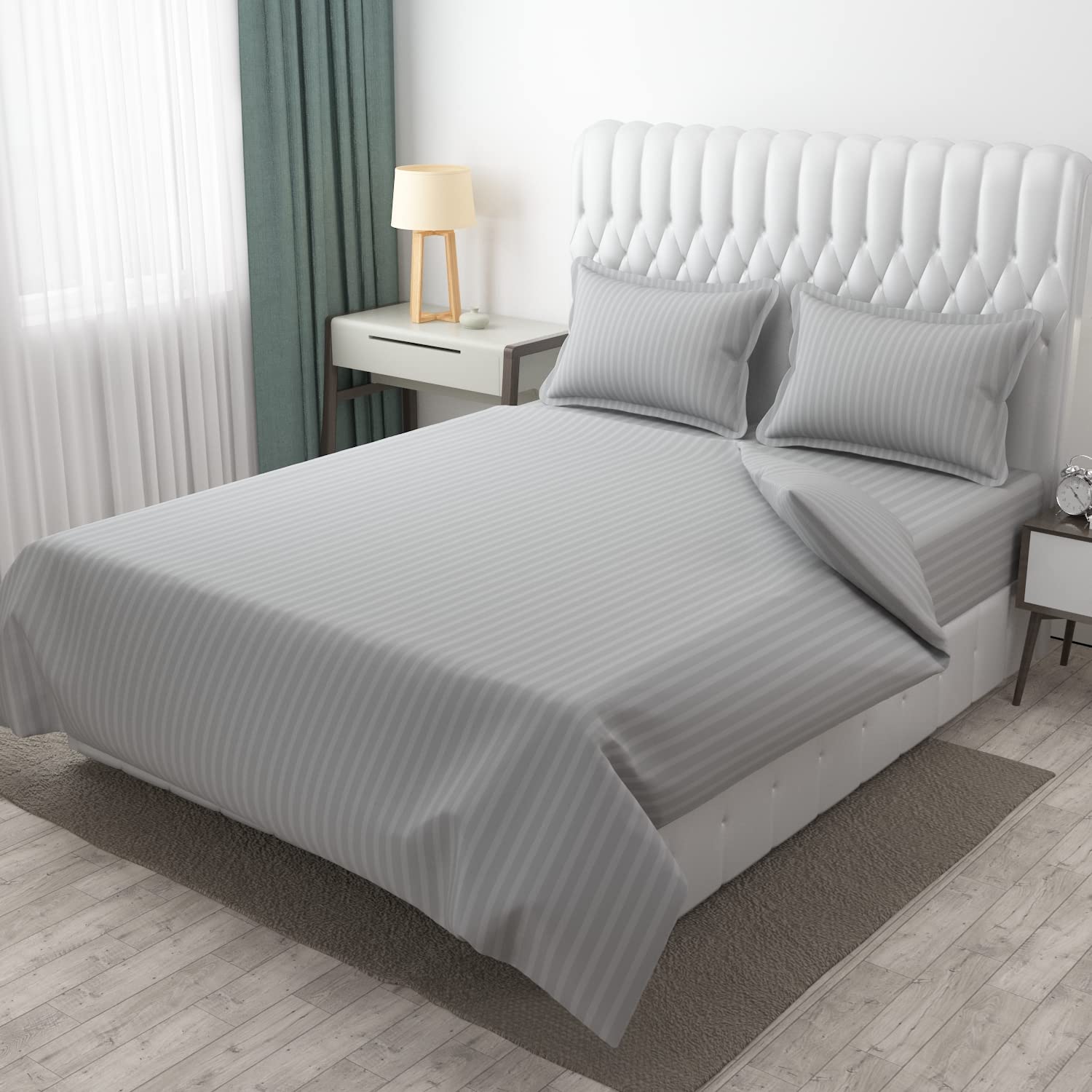 Bed Stylo Heavy Glace Cotton Double Bed Satin Stripe Bedsheet | 90"X100" (Light Grey) (B0D9LLKFWB) Amazon Price History, Amazon Price Tracker