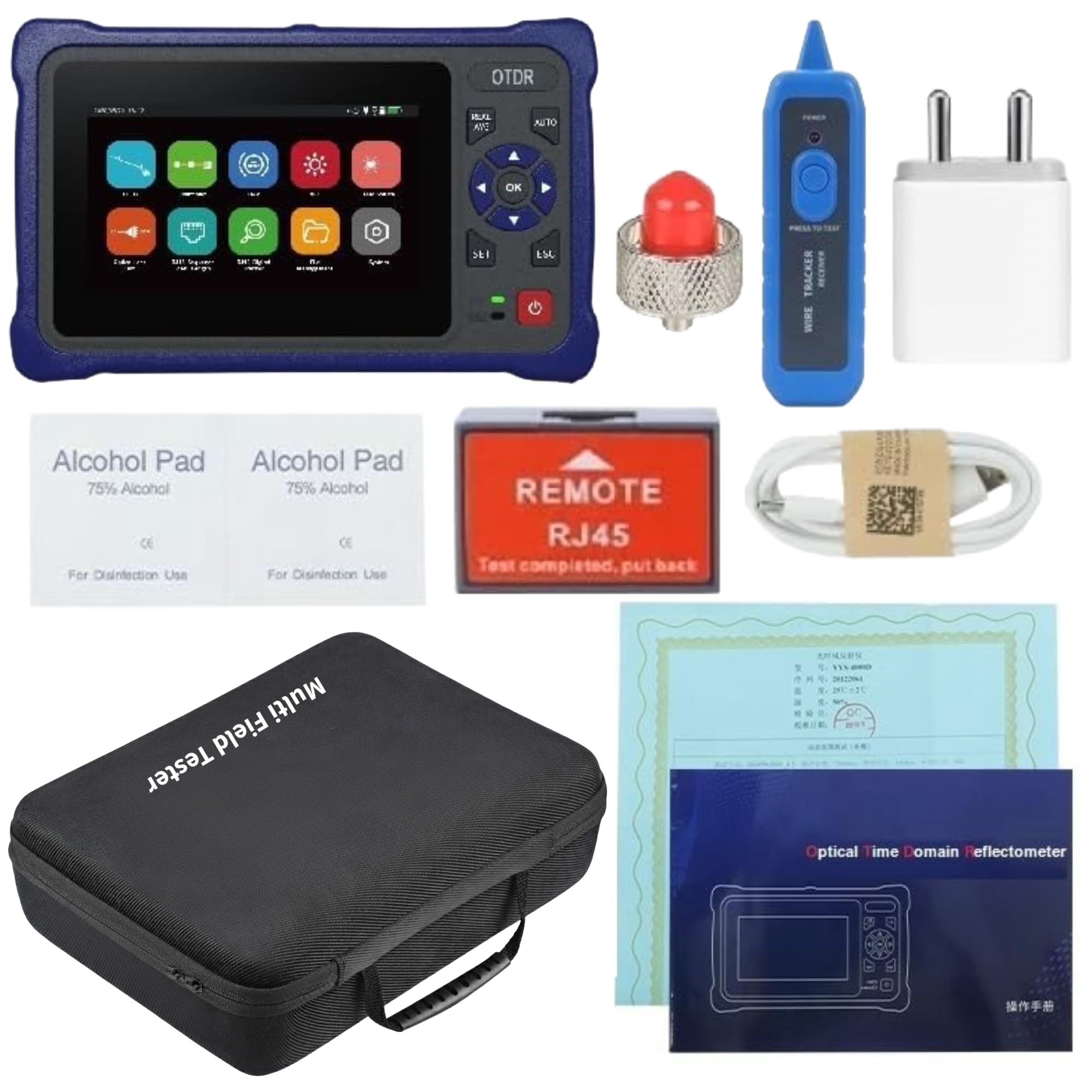 Upgraded Optical Time Domain Reflectometer Otdr SCAPC/FCPC Tester Dual Wavelength 1310/1550nm 26/24db with Touch Screen Vfl Visual Fault Locater Laser Source Optical Power Meter