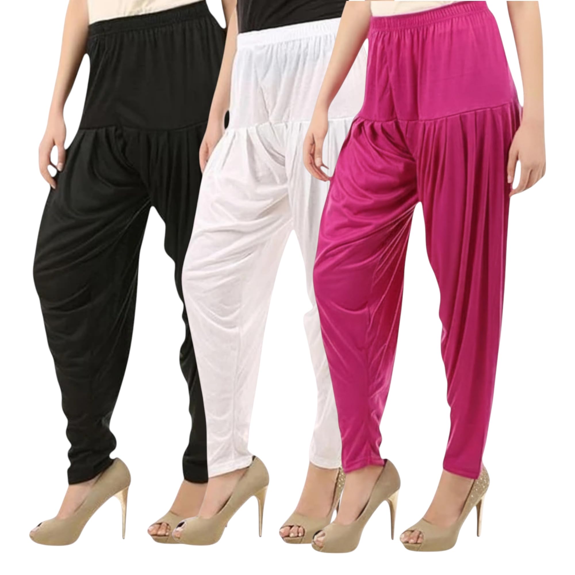 Viscose Rayon Solid Pleated Casual Wear Patiala Pants for Women-image-2