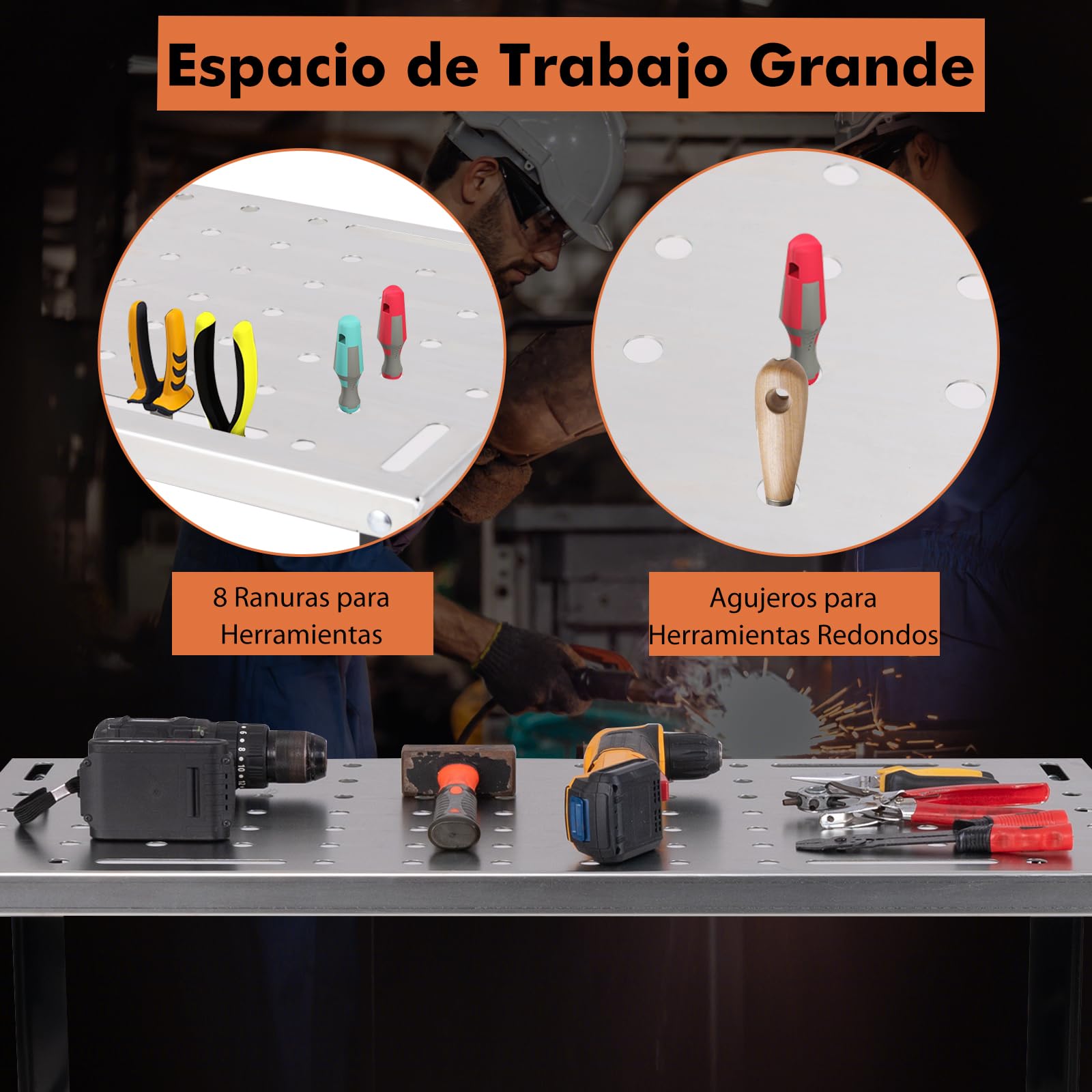 GOPLUS Mesa de Soldadura, Banco de Trabajo Carga 540 kg con 4 Ruedas Bloqueables, Estantes y Bandeja para Herramientas, 8 Ranuras y 2 Sujetadores de Boquillas de Soldadura, Carro de Soldadura Portátil