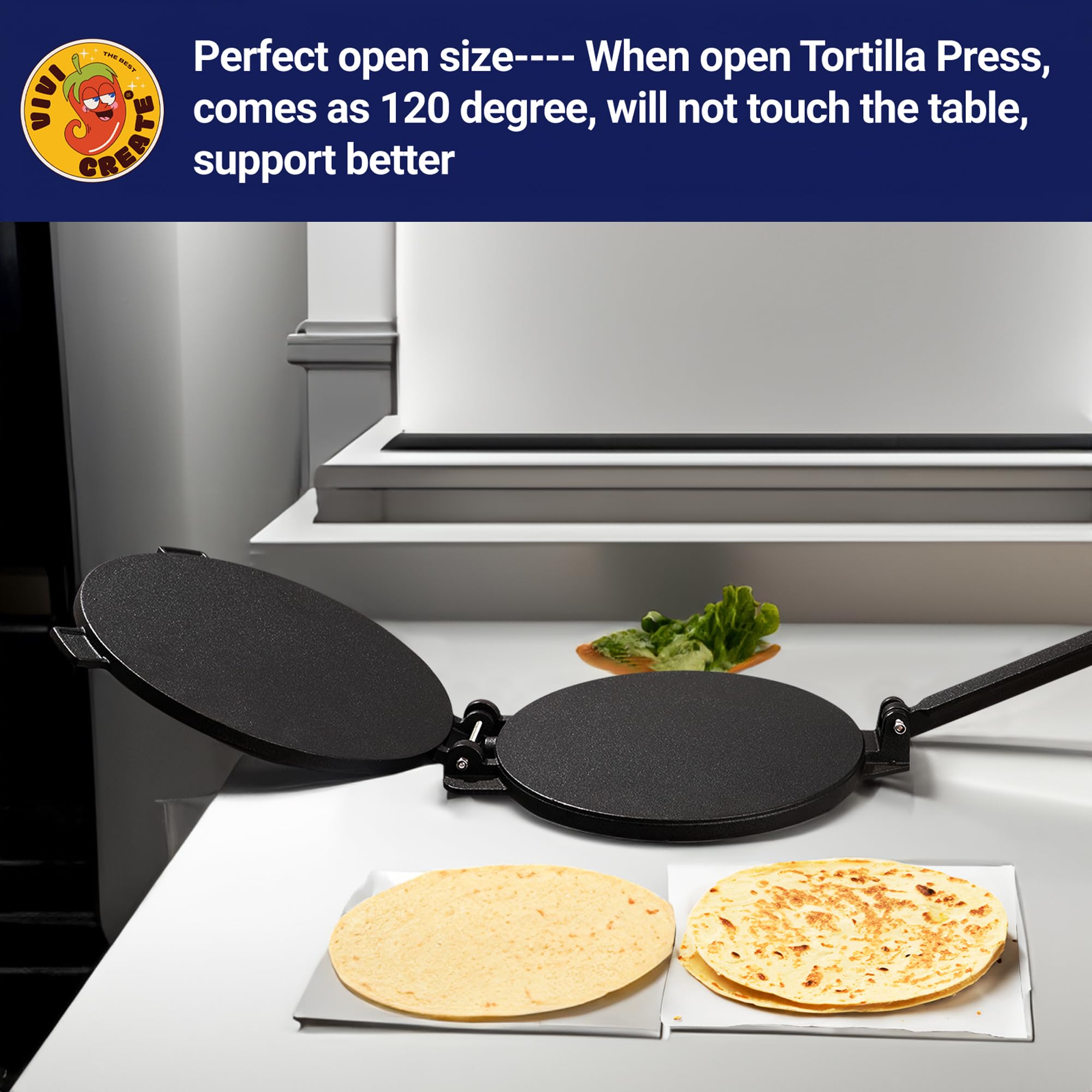 Vivicreate 10 inch Tortilla Press, Tortilladora Press, Pre-seasoned cast iron tortilla press, Flour Tortilla Press, Rotis Press, Quesadilla