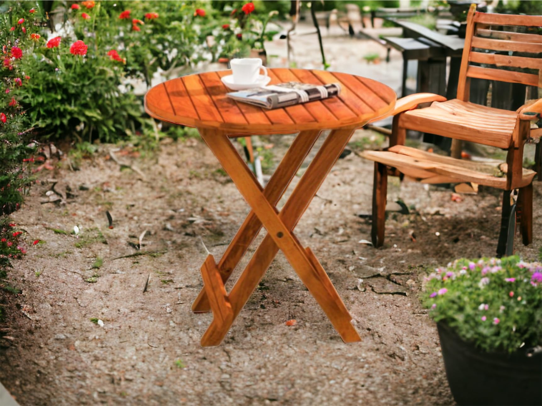 Home furniture Wooden Coffee Table | Center Table | Balcony Garden & Outdoor Table | Teak Finish-image-4