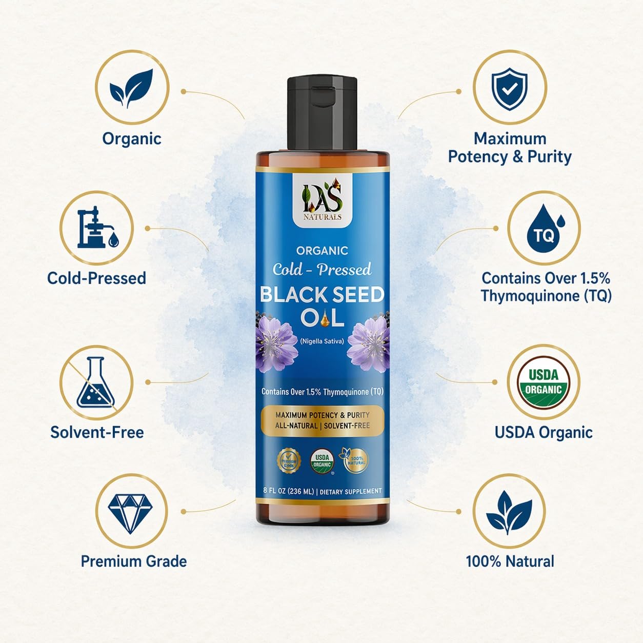 DAS Naturals Organic Black Seed Oil Cold Pressed, Nigella Sativa, 8 Fl Oz — Amazon image 5