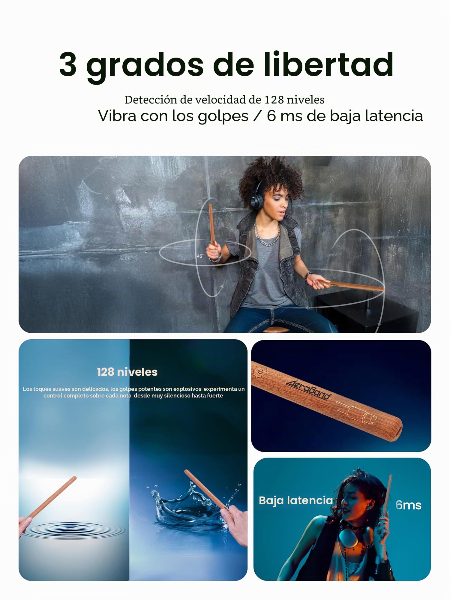 AeroBand PocketDrum2 MAX Juego de batería electrónica, baquetas de aire, pedales y adaptador Bluetooth, toca en cualquier lugar y en cualquier momento, 8 tonos y USB Midi, regalo para adolescentes y