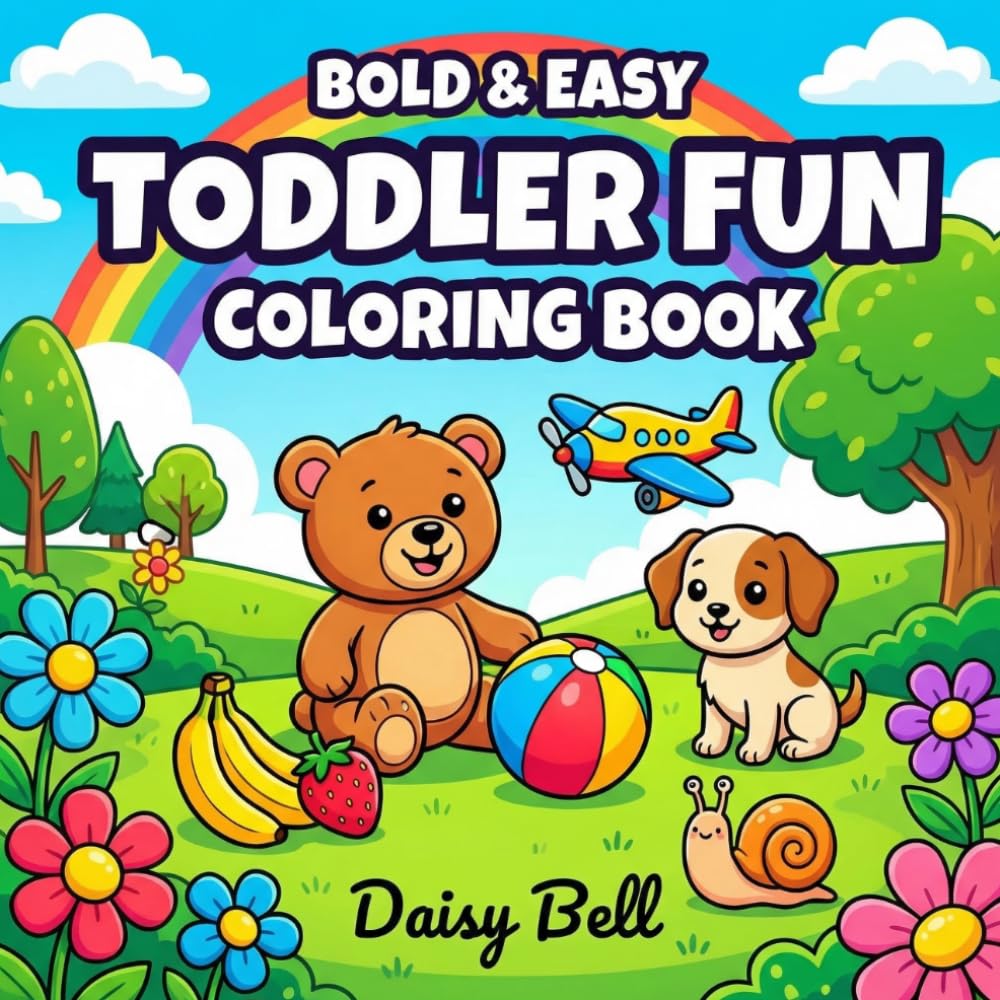 Toddler Fun: Large and Simple Activity Coloring Book for Kids Featuring Thick Bold Lines Cute Animals Vehicles and Basic Everyday Objects