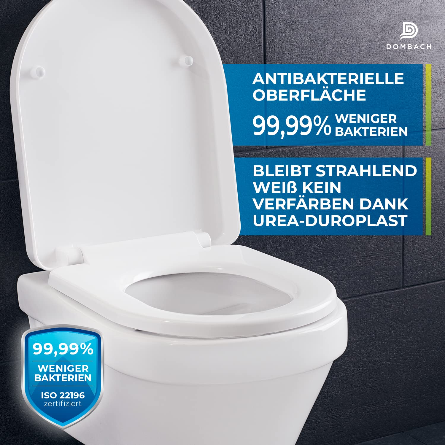 DOMBACH - Premium Toilettendeckel mit Absenkautomatik Abnehmbar (Weiß) WC Sitz mit Absenkautomatik, Klodeckel mit, Klobrille, Toilettensitz, WC Deckel, Toilettenbrille Klobrille, D-Form
