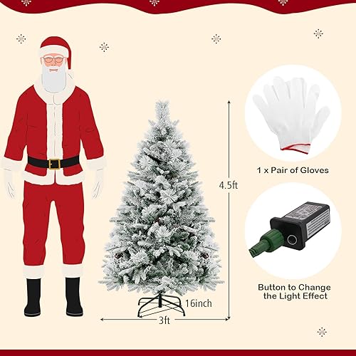 Miniatura 7 de GOFLAME Árbol de Navidad artificial de 4.5 pies con agujas de pino, árbol de Navidad flocado de nieve con 472 puntas de ramas de polietileno y PVC,