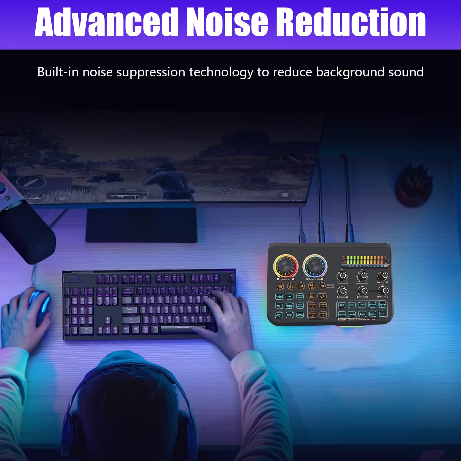 Mixer Audio con Scheda Audio Live, Mixer DJ con Cambia Voce Interfacce Audio Multiple Effetti Sonori Fai da te e Mixer per Musica di Sottofondo TikTok Karaoke Gaming e Streaming Live