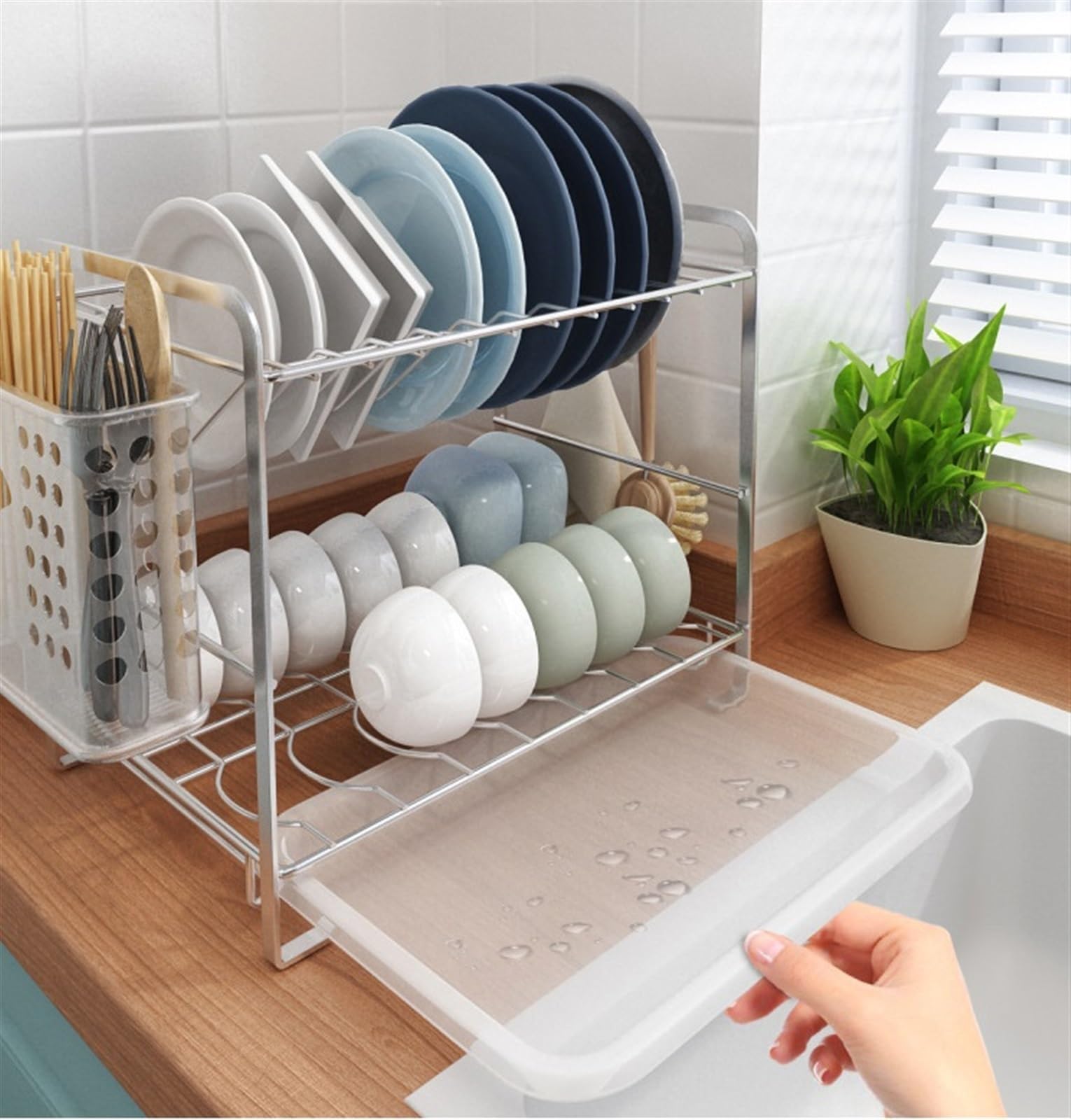 Escurreplatos Escurridor De Platos 2 Niveles para Encimera Cocina Acero Inoxidable para Organización Cocina