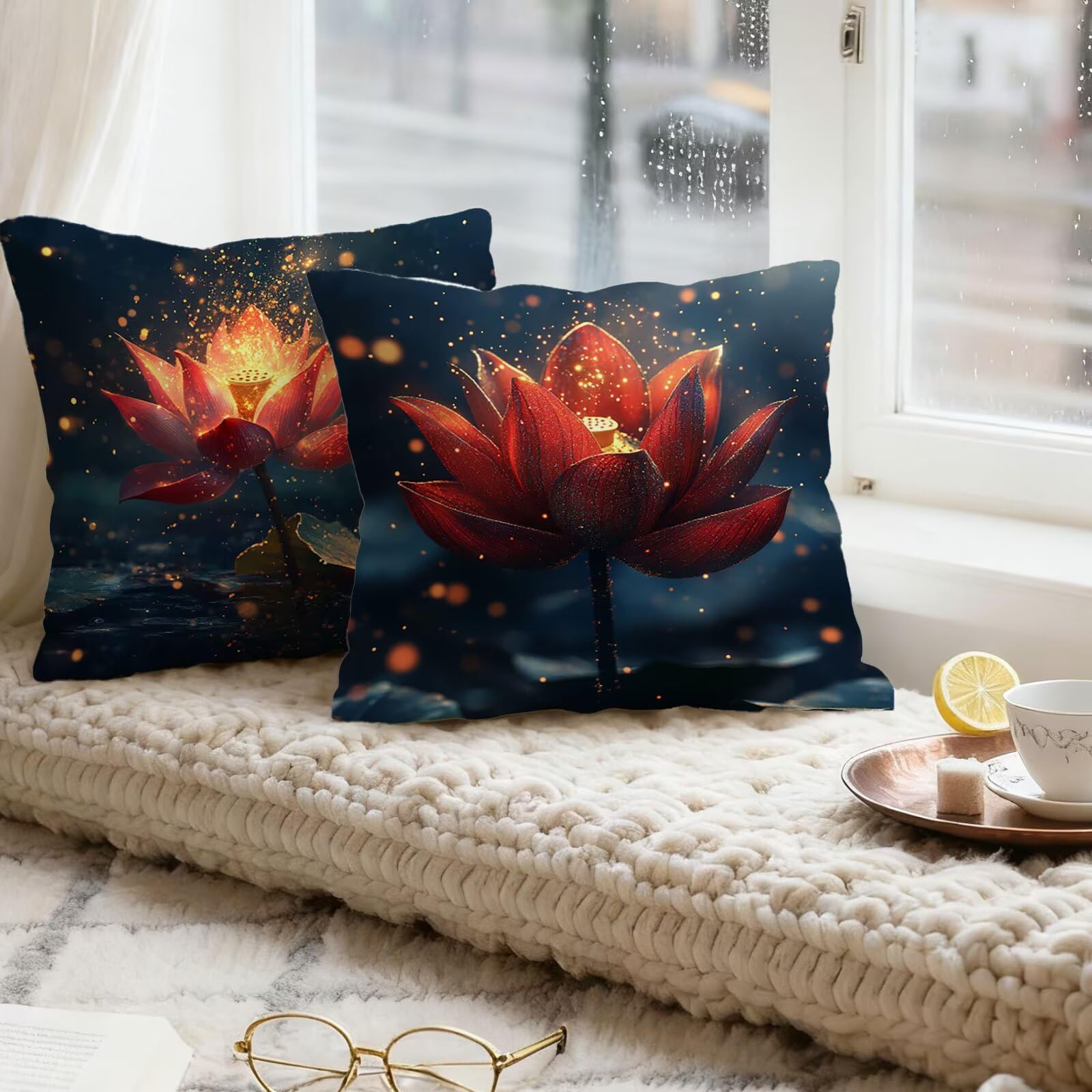 Rose Housse Coussin 60x60 Fleur Taie Oreiller 60x60 Lot de 4 Super Doux Protege Oreiller 60 x 60 Decoration Automne Taie D'oreiller Carrées Coussin Canape, pour Maison Chambre Canapé Chaise E - 777