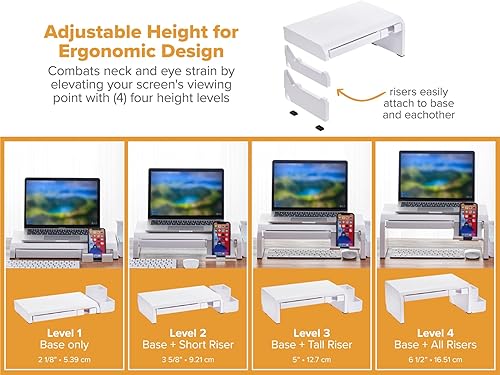 Miniatura 2 de Bostitch Konnect - Elevador de monitor ajustable con cajón, soporte para teléfono celular y soporte para lápices, soporte para computadora portátil