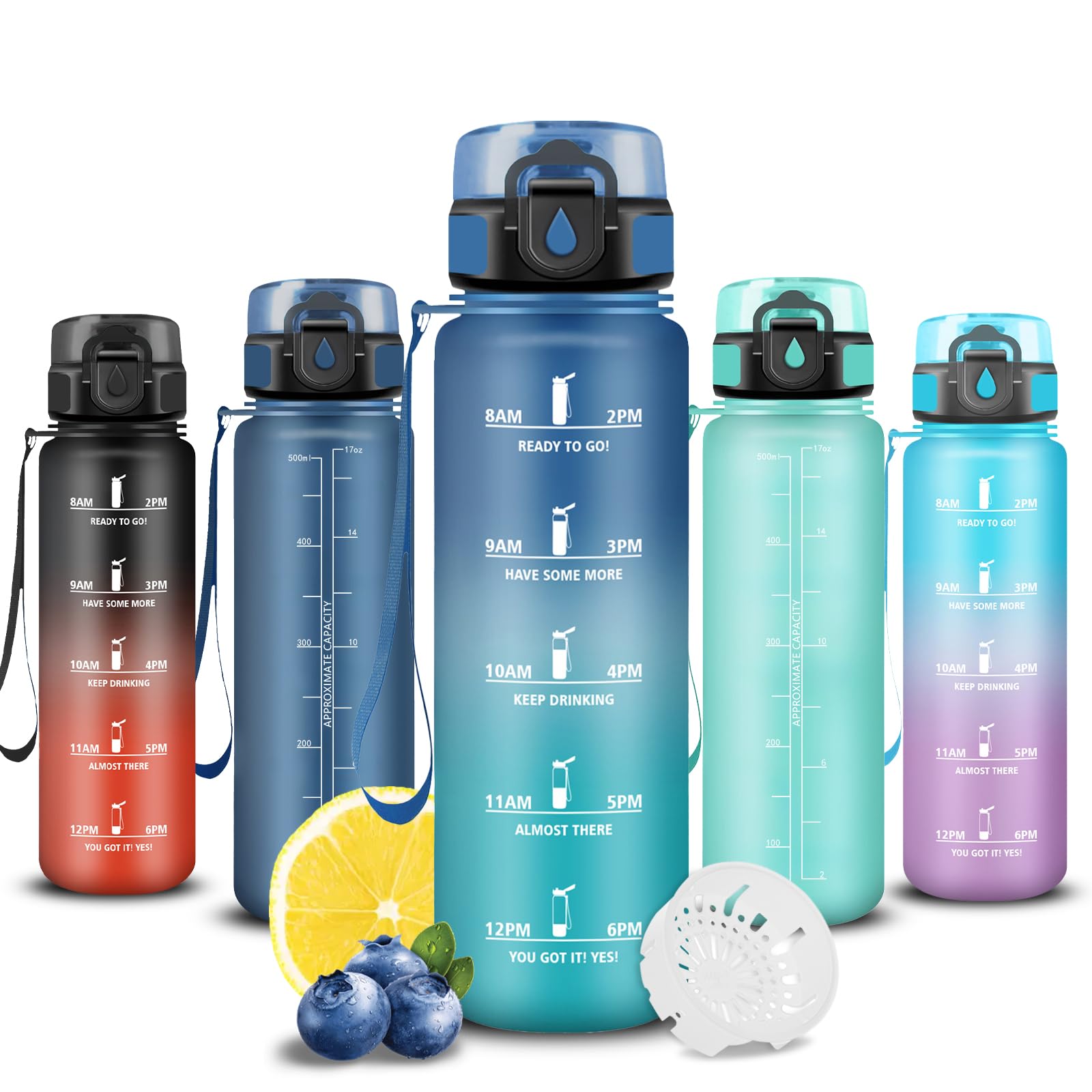 Grsta 0.5 Litre Water Bottle - Girls Time Bottle Graduated Motivational Bottle Leakless Easy Carry for School Girls Fitness Sports