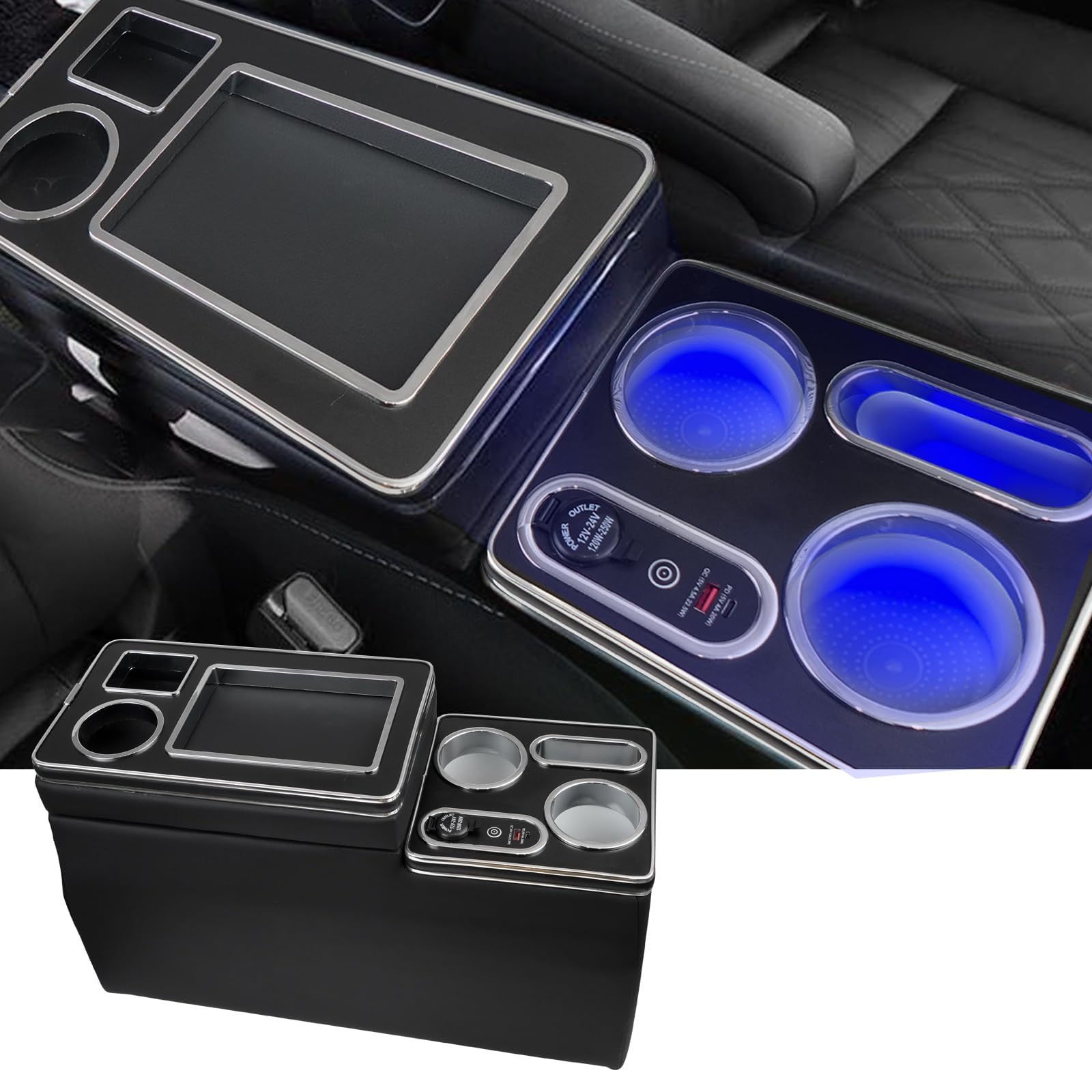YESHMA 【急速充電】コンソールボックス セレナ C28 e-POWER 2022年11月～ ハイウエイスター オーテック 専用 アームレスト SERENA C28 eパワー スマートコンソール センターコンソール 肘置き 肘掛け ドリンクホルダー ジガーソケット LED付き USBポート トレイタイプ