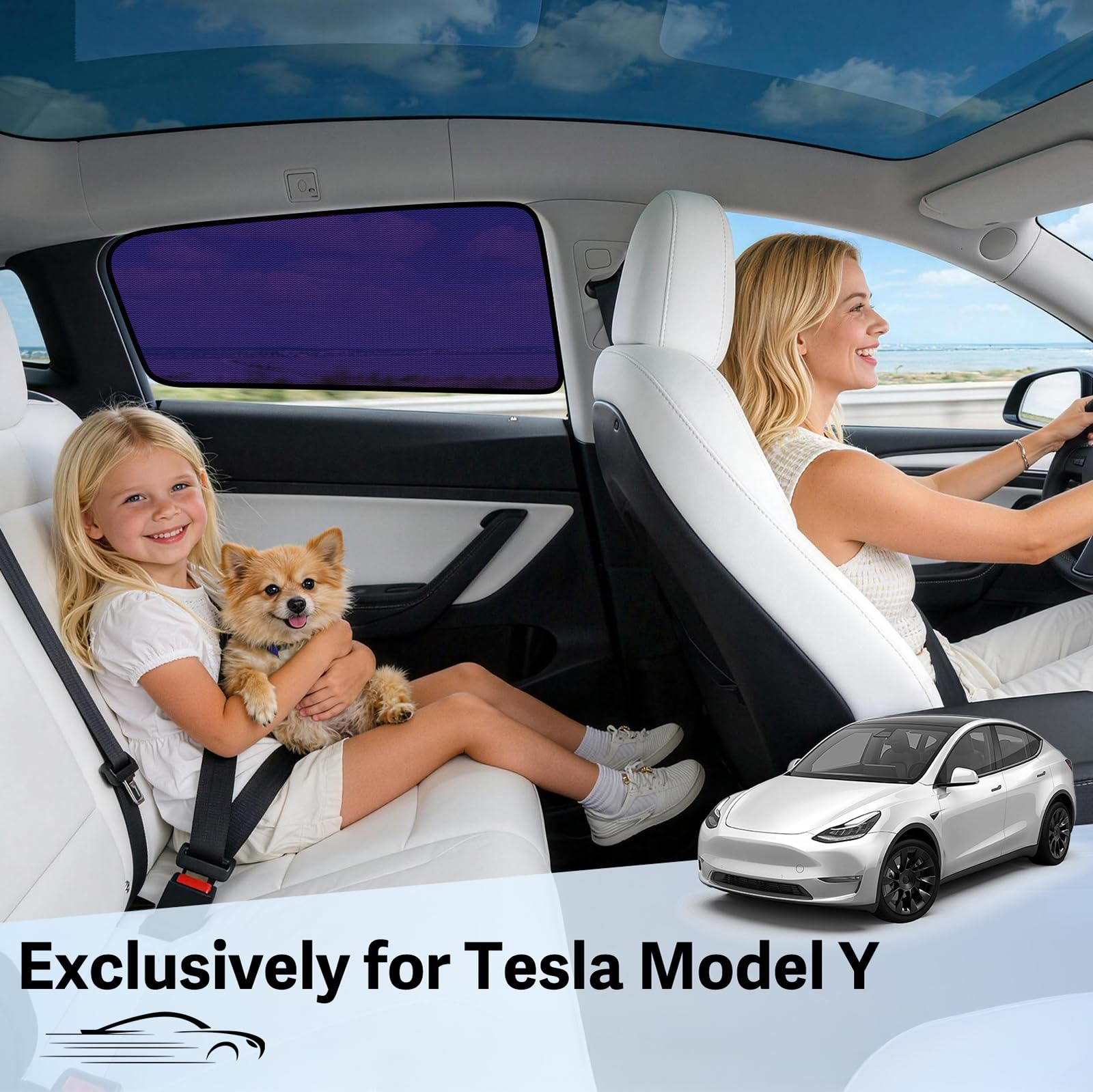 Pare Soleil pour Tesla Model Y 2020-2024 Vitres Latérales,ZATOOTO,Intimité | 2PCS,Installation facile,Intimité,Occultation pour bébé & enfants,Pliable, Durable, Camping & repos