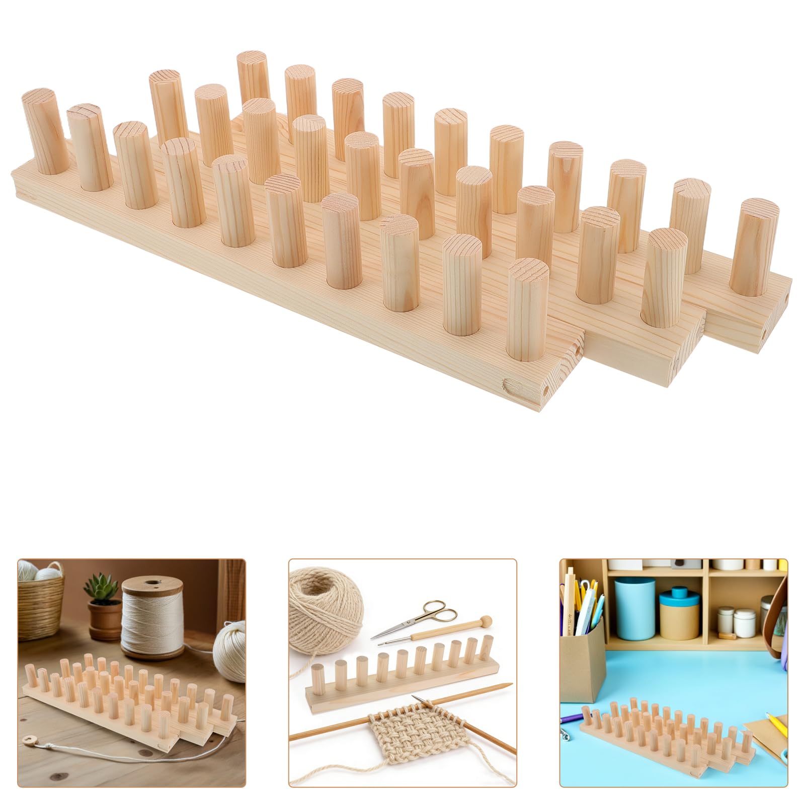 Tofficu Telaio per Maglieria a Mano in Legno Modulare 115x7 Cm, Set per Coperte a Maglia Grossa, Strumento per Tessitura DIY per Principianti e Laboratori Creativi a Casa e Scuola