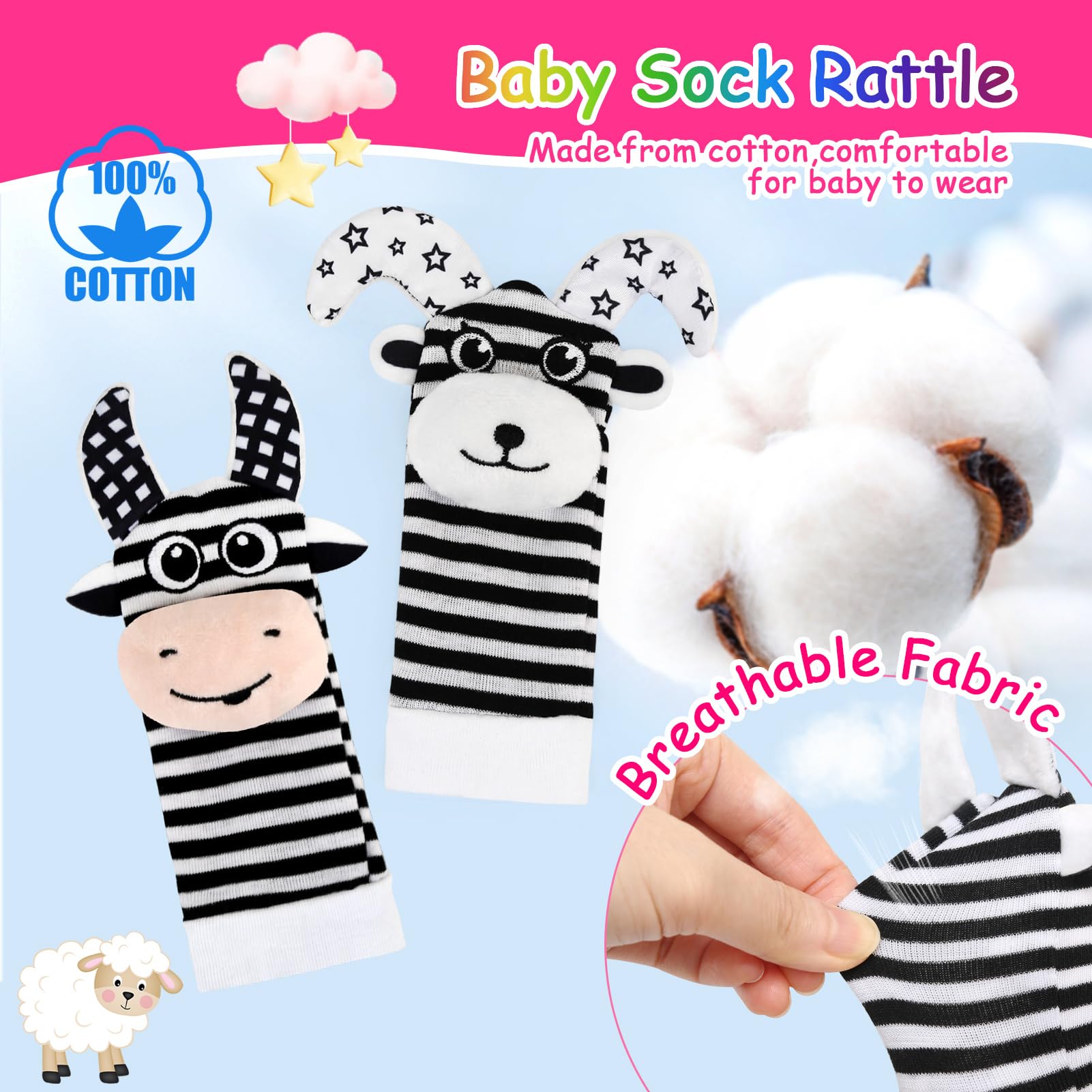 Ballery Lot de 4 hochets pour bébé - Chaussettes et poignet - Jouet de développement - Hochets doux 0-6 mois Ballery Lot de 4 hochets pour bébé - Chaussettes et poignet - Jouet de développement - Hochets doux 0-6 mois