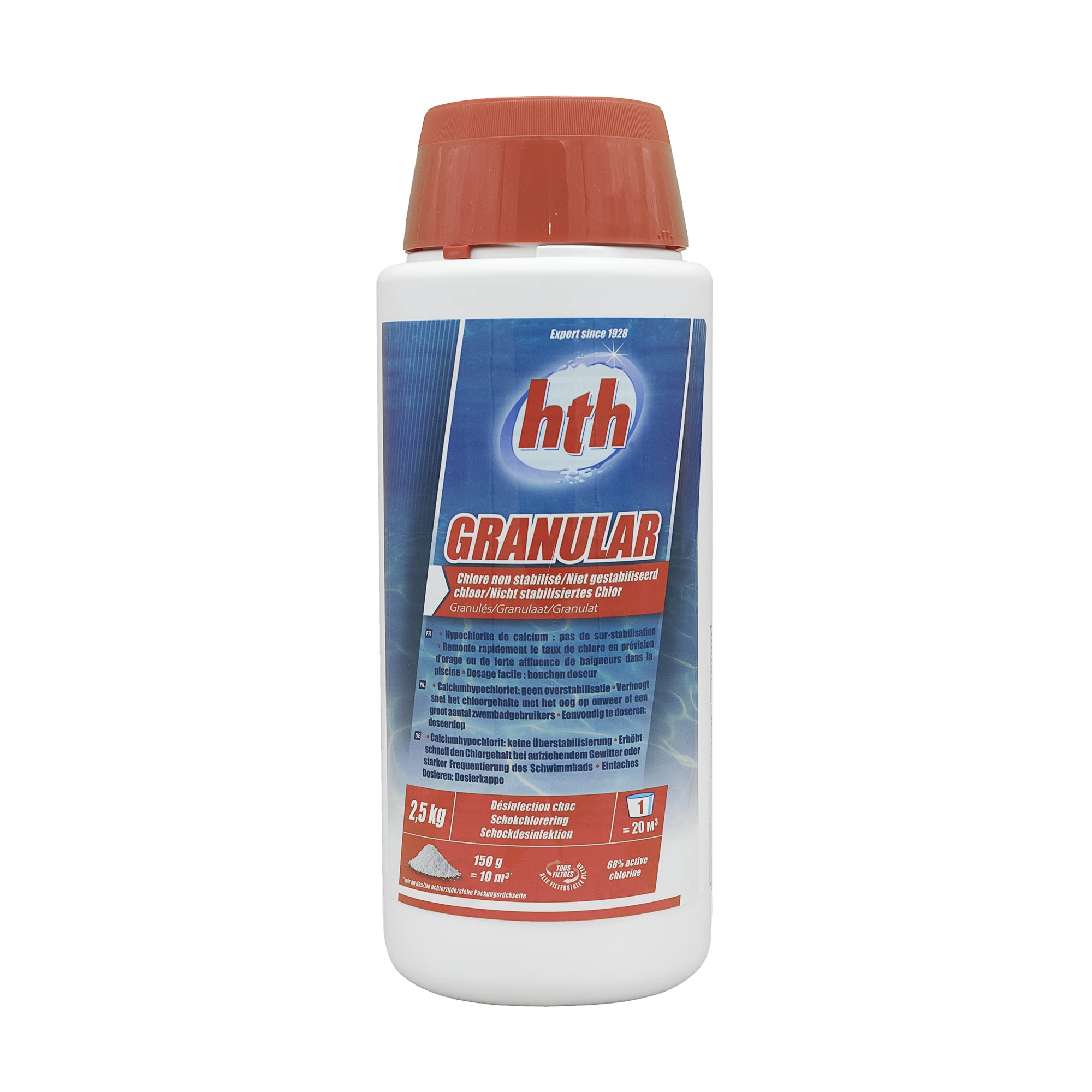 HTH GRANULAR Granulés - 2,5kg | Chlore Choc Non Stabilisé - Désinfection Choc - Hypochlorite de Calcium à Dissolution Rapide + 10 Tests HPS OFFERTS 6 en 1