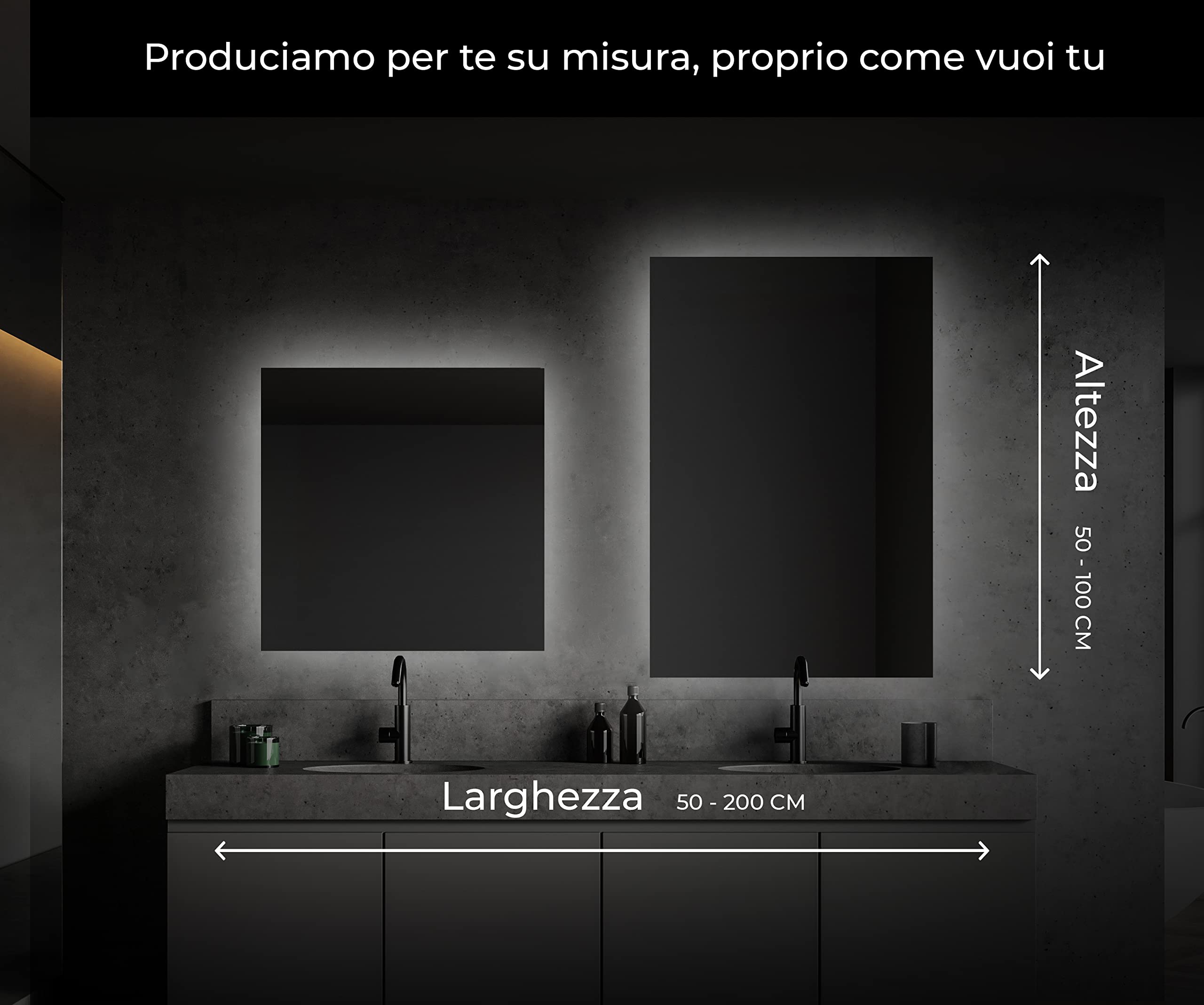 A ARTFORMA Specchio con Coperchio Controluce LED da Bagno - 140x60 cm - su Misura - T100 - a Muro con Illuminazione