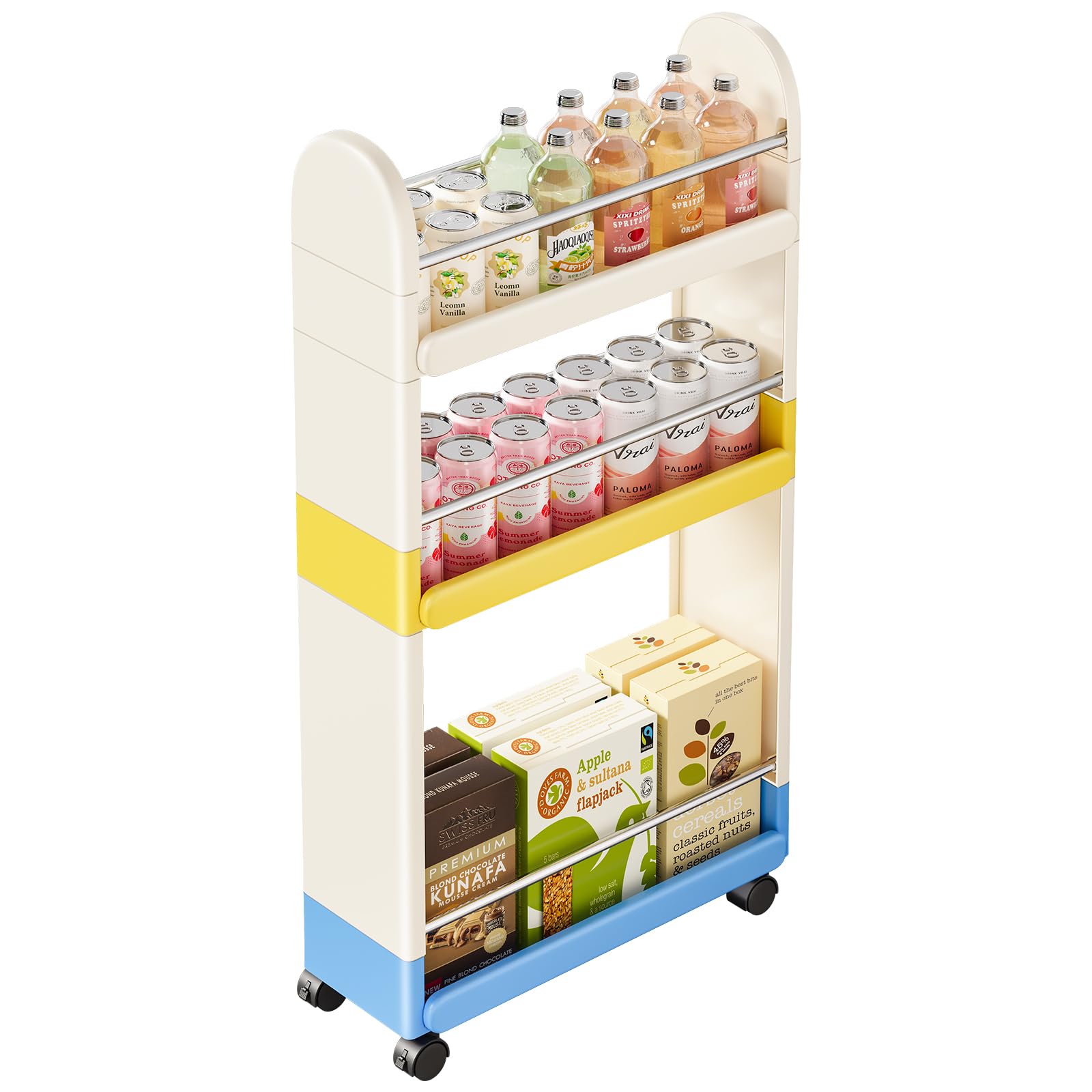 MiaLi 3 Tier Slim Storage Cart with Wheels, 1 PCS Colours Utility Slim Cart with Plastic, Adjustable Size for Laundry Kitchen Bathroom Narrow Places, Easy to Clean, Space Saving (Colours)