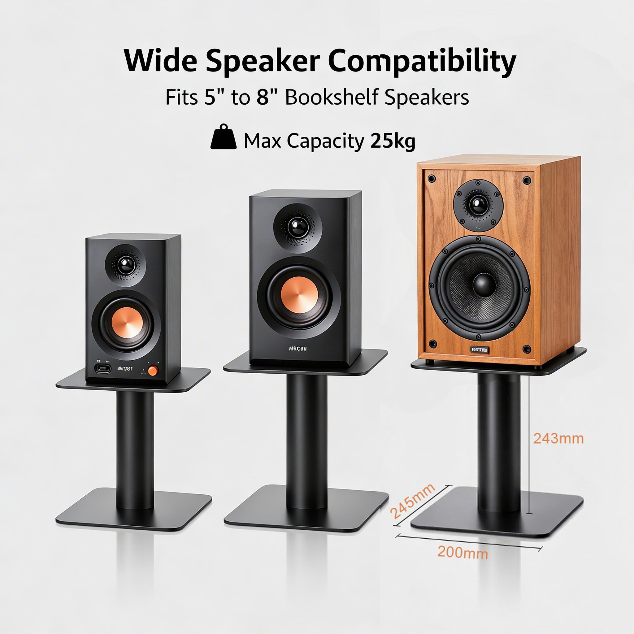 5-8 Inch Desktop Speaker Stands with Cable Management, 25kg Heavy Duty Steel Desk Speaker Stand for Bookshelf Speakers & Studio Monitors, Stable Desktop Speaker Stand Pair, Cleaner Desk Audio Setup - 3