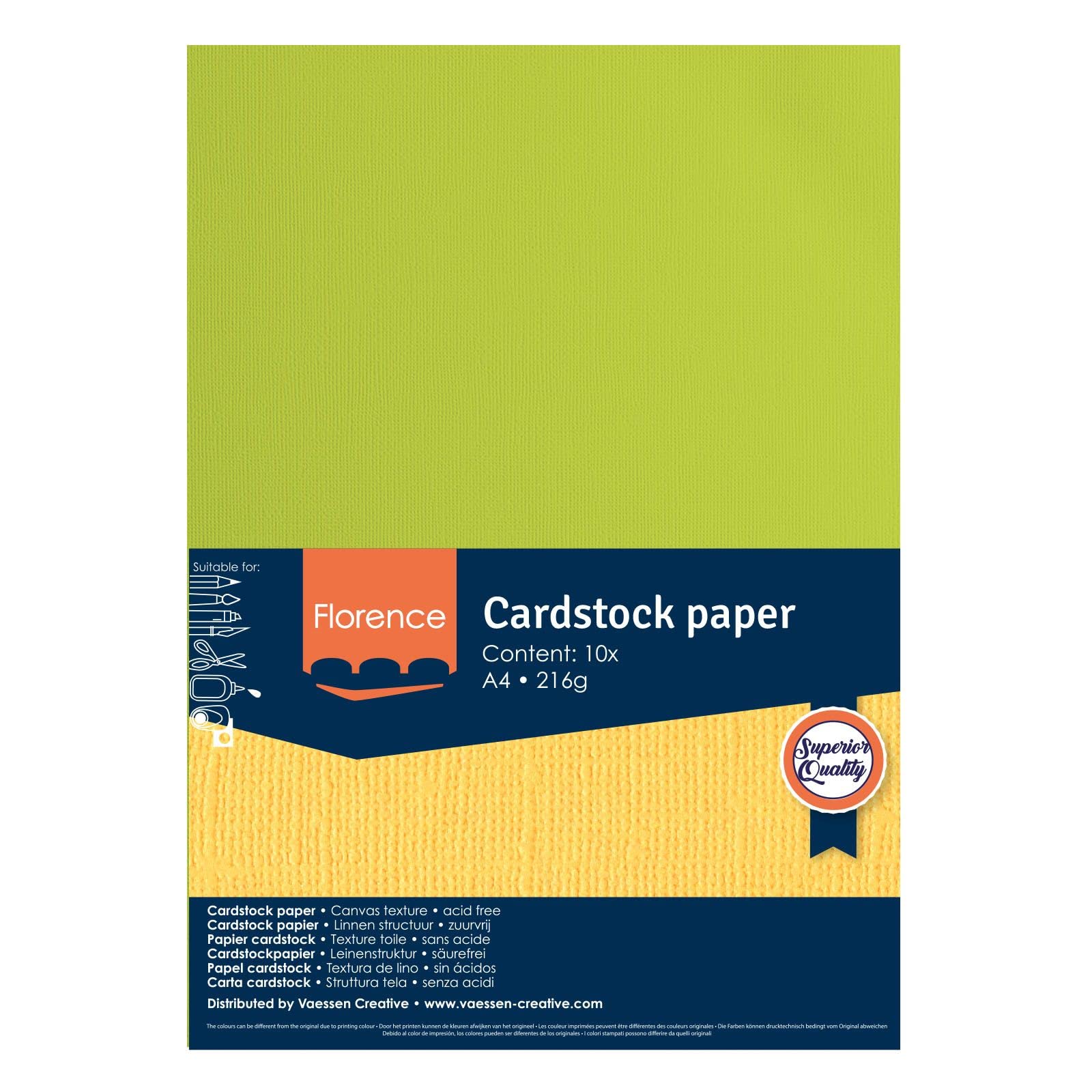Papier Cartonné Florence Vaessen Creative - 20 Feuilles 30,5x30,5cm - Jaune Citron - 216g/m² - Pour Scrapbooking Et Loisirs Créatifs