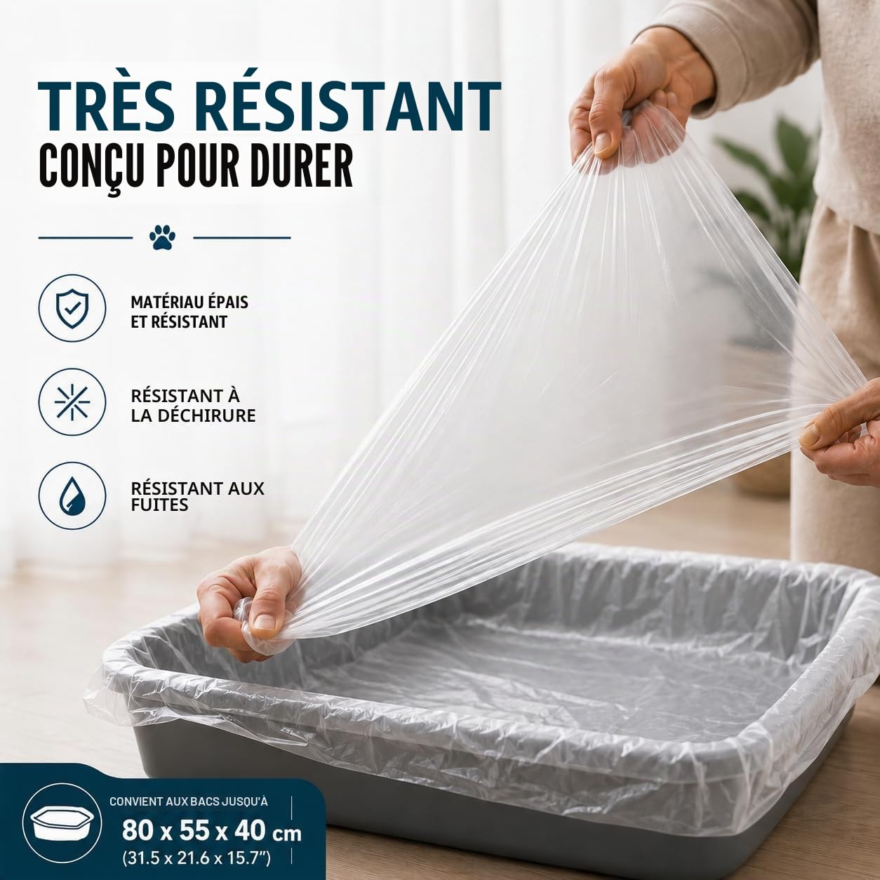 HayaHome Eco 50 grands sacs de litière pour chat en rouleau 40 μm 80 x 36 cm résistants aux rayures et respectueux de l'environnement 100 % matériaux recyclés