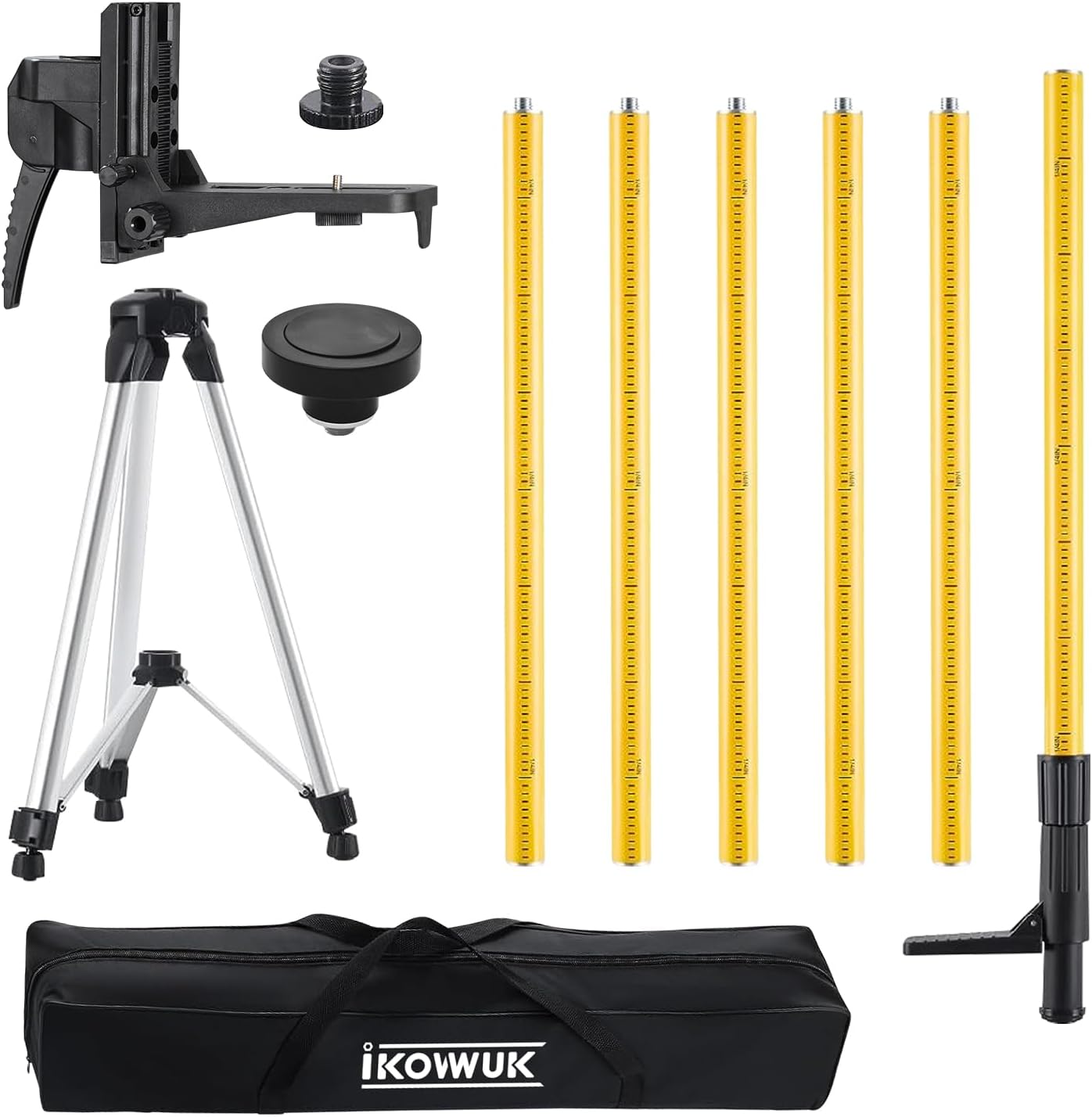 IKOVWUK 13.8 Ft Telescoping Laser Level Pole with Tripod, 4.2 M Pole Stand for Level Tool, Multi-function Fine-tuning Bracket with 1/4” Thread & 5/8”Thread Adapter, Carry Bag Included