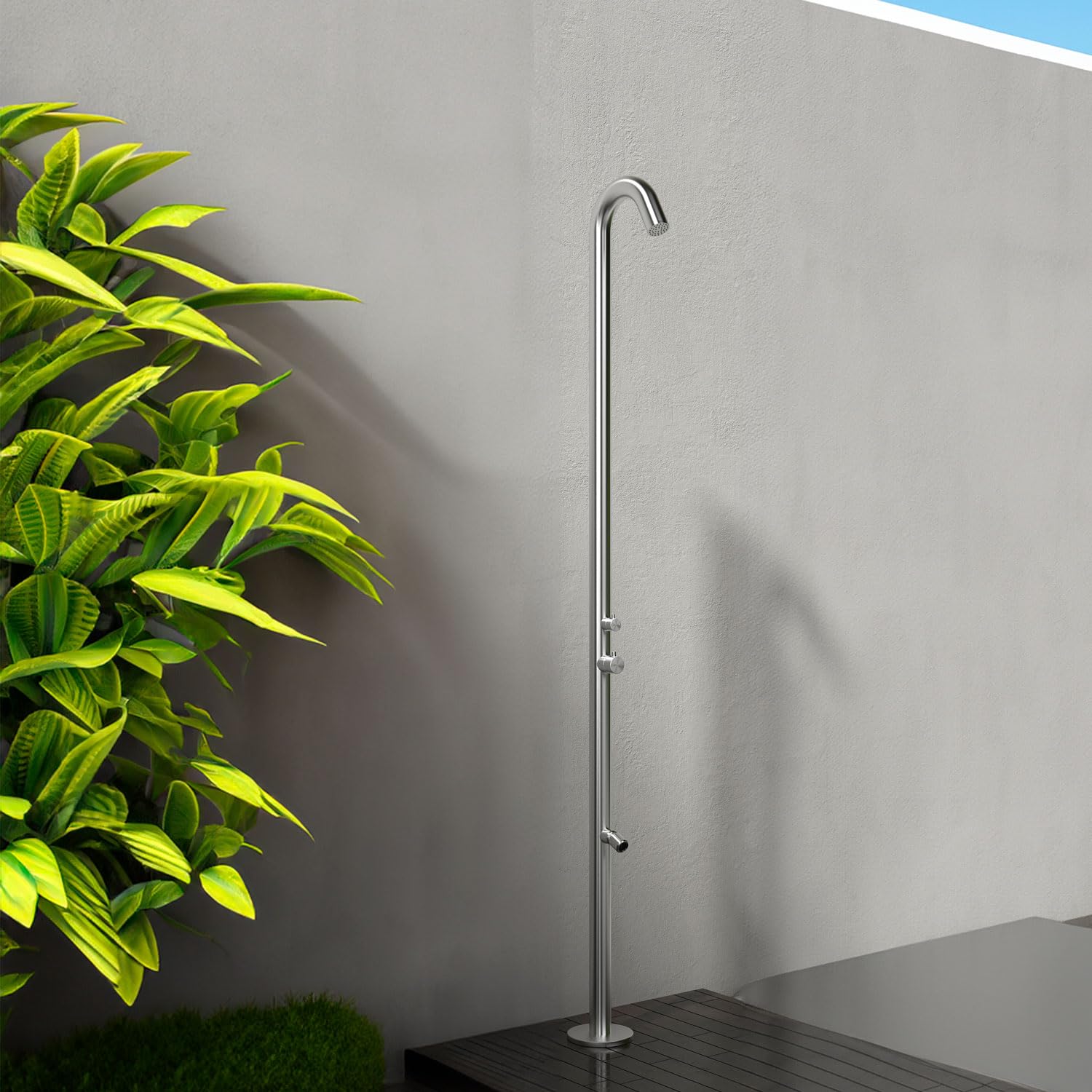 Sined Quartu Douche Dexterieur En Inox 316l Avec Douche De Tête Et Lavepieds h 2289 Cm Inox Attaches Dissimulees a La Base