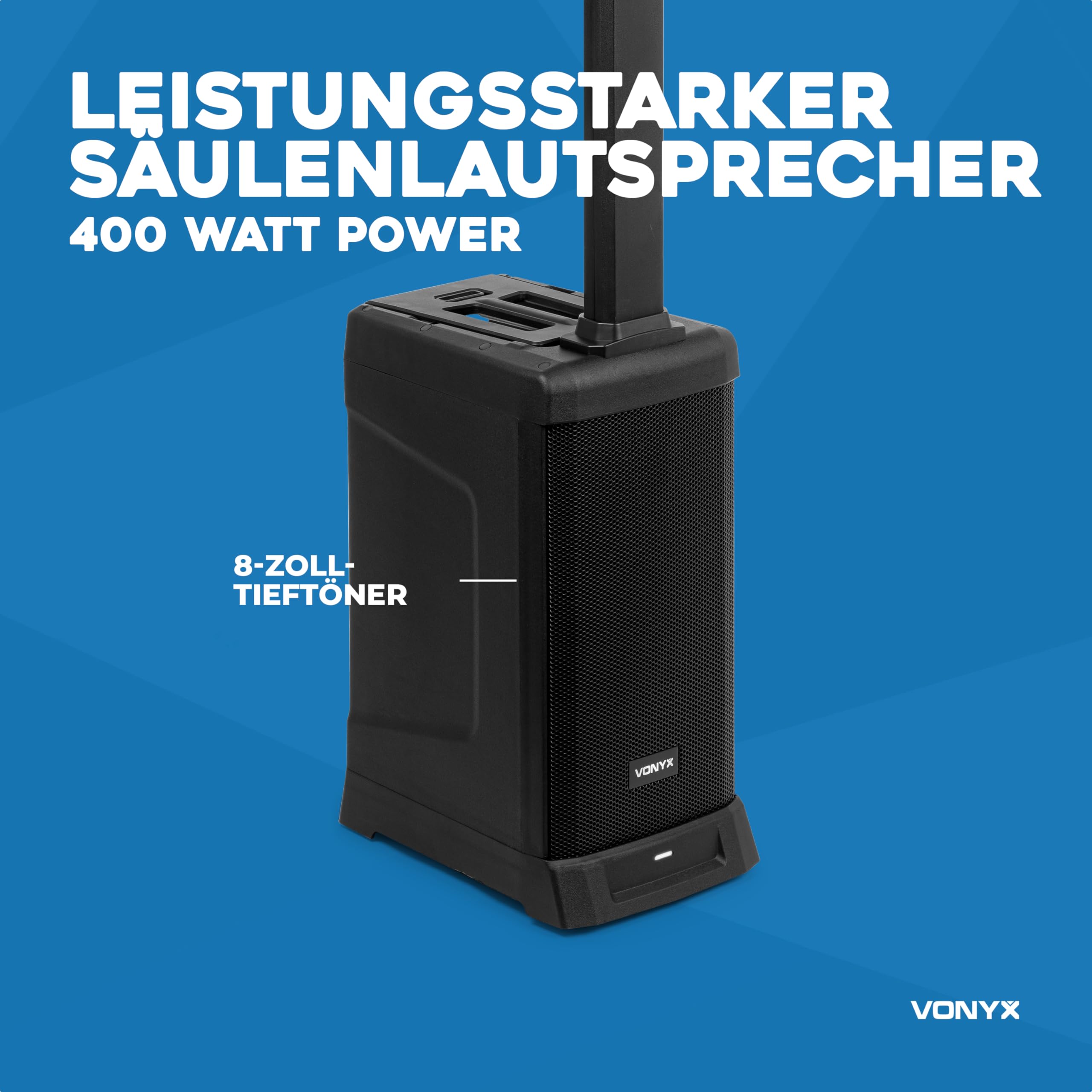 Vonyx VX820 Column Speaker System, PA Anlage Aktiv, 400W Line Array Säulenlautsprecher - 8 Zoll Subwoofer, Bluetooth 5.0, DSP, 4-Kanal-Mixer – DJ Anlage Komplett Set, PA Lautsprecher