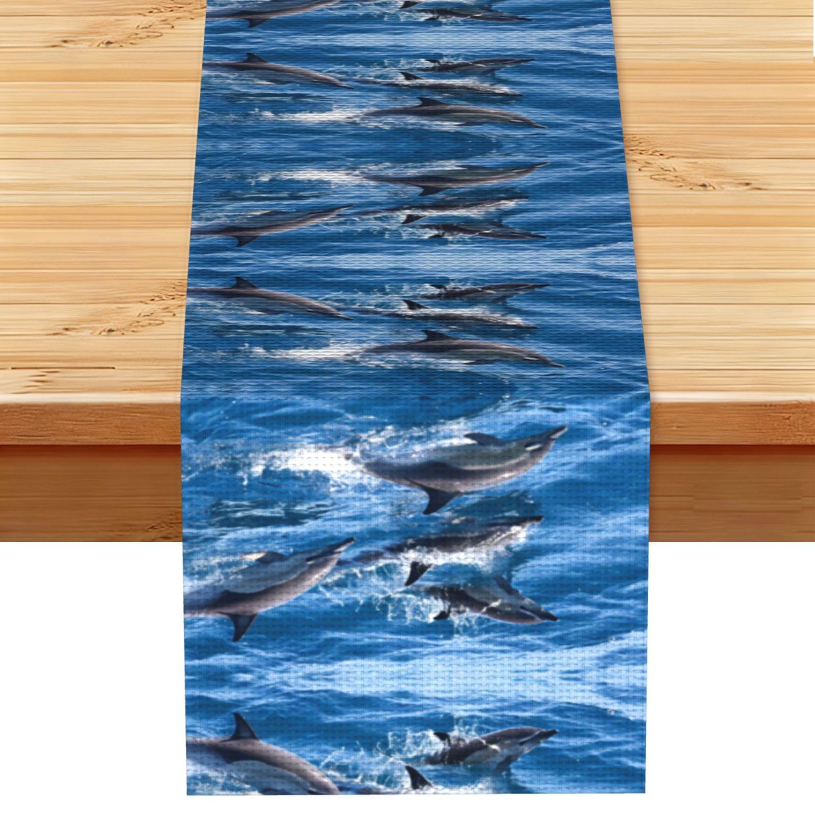 Dolphins in the sea Linen Feel Table Runner Wedding Party Home Decoration