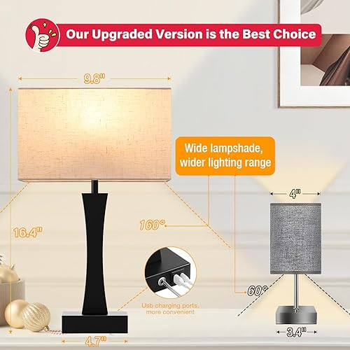 Miniatura 4 de Lámparas de noche para mesitas de noche, lámpara de mesa regulable de 3 vías para dormitorio con puertos USB C+A, juego de 2 lámparas de noche