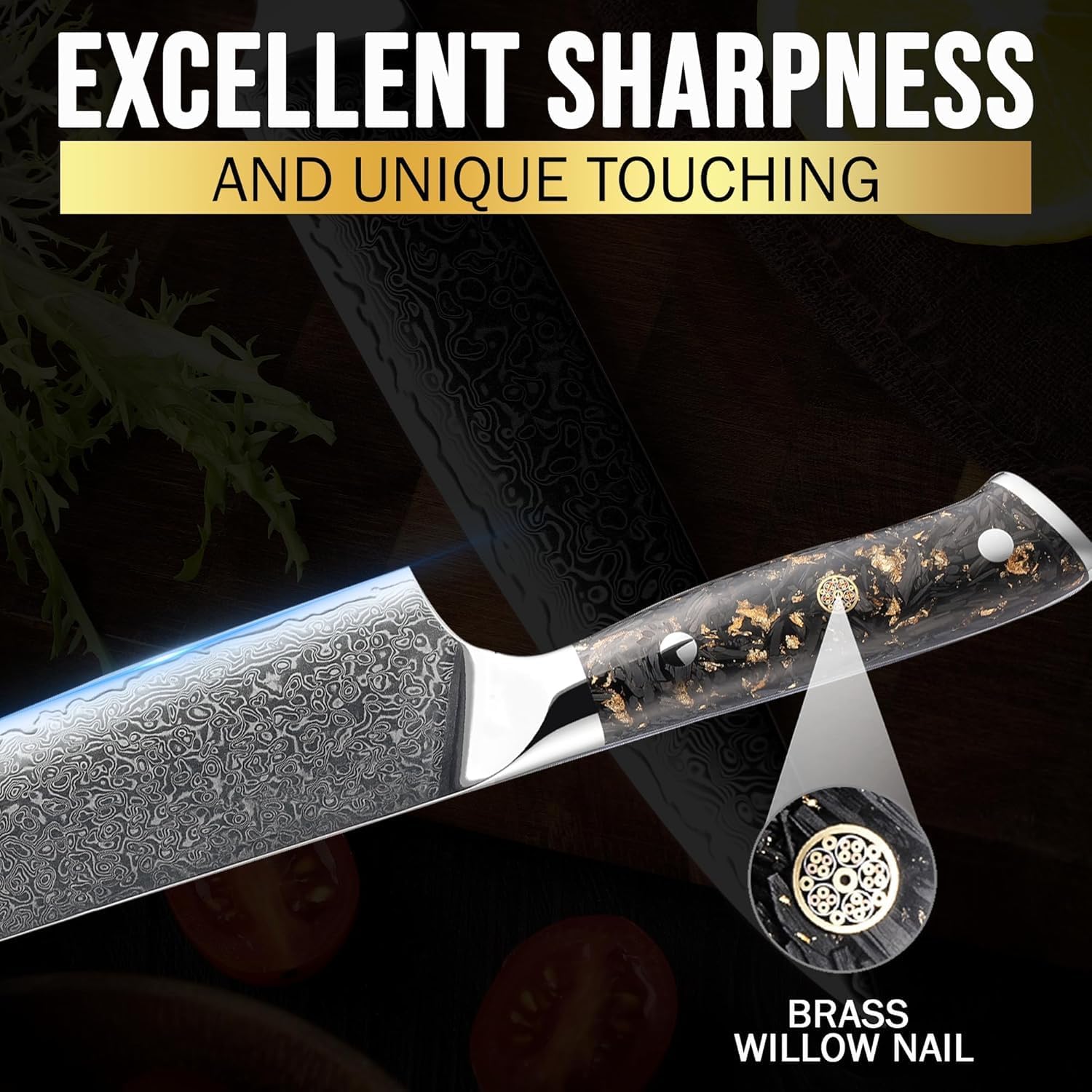 SliceElite Elite Series 8 Inch Chef Knife VG10 Damascus Steel Forged Carbon Fiber Handle Sharp Kitchen Vegetable Meat Carving Slicing Cooking Cutting Cleaver Precision Chopper Gift Blade Tool