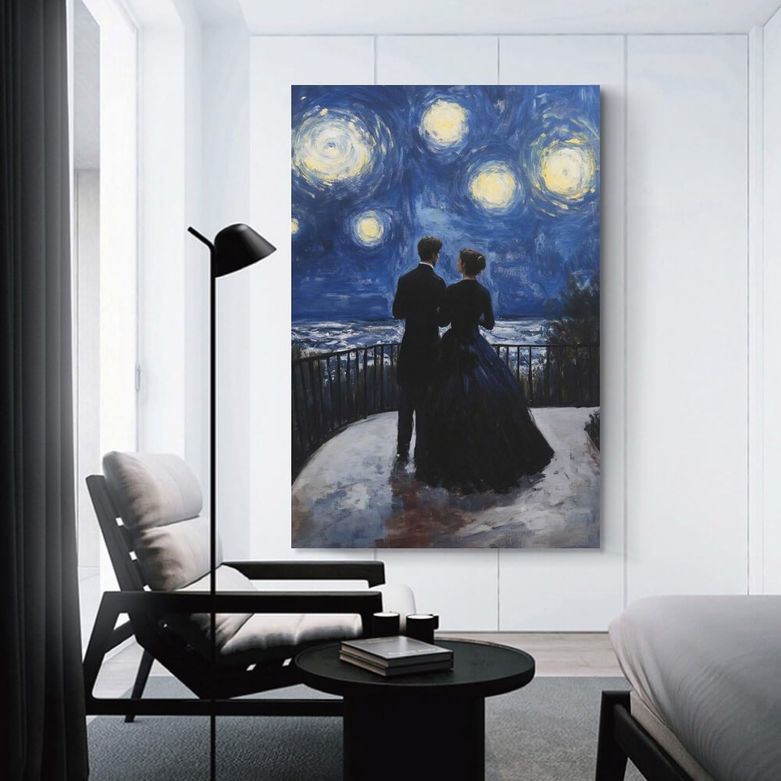 Junmoney Unframe-Style-4 Couple Under Starry Night Painting Room Decor Wall Art, 24X36inch(60X90cm), For Living Room, Bedroom, Office Or Hallway, Decorative Artwork With Broad Appeal