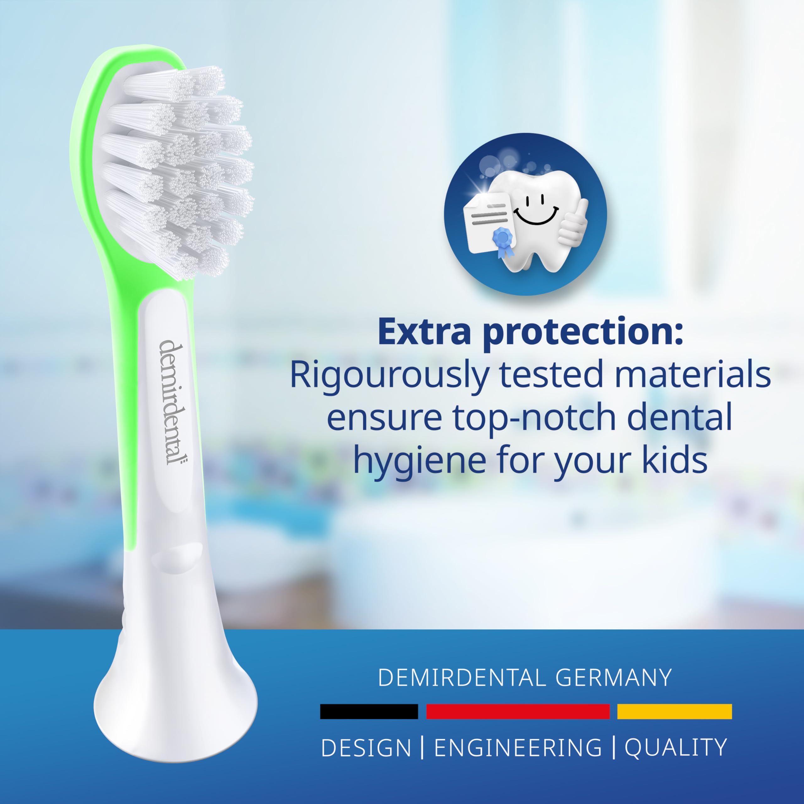 demirdental Mini testine di ricambio per spazzolino da denti per bambini, compatibili con Philips Sonicare Compact Kids - Testine di ricambio Sensitive - Testine per spazzolino da 3 a 6 anni - Verde -