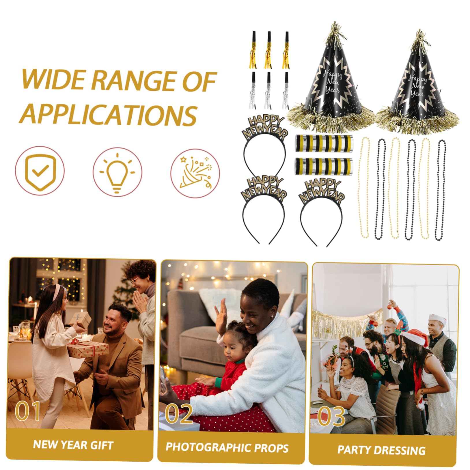 TOYANDONA 1tasche Neujahrsdekorationsset Mit Perlenkette Und Hut Partyhüte Für Silvester Und Stirnbänder Tröten Für Silvesterfeiern